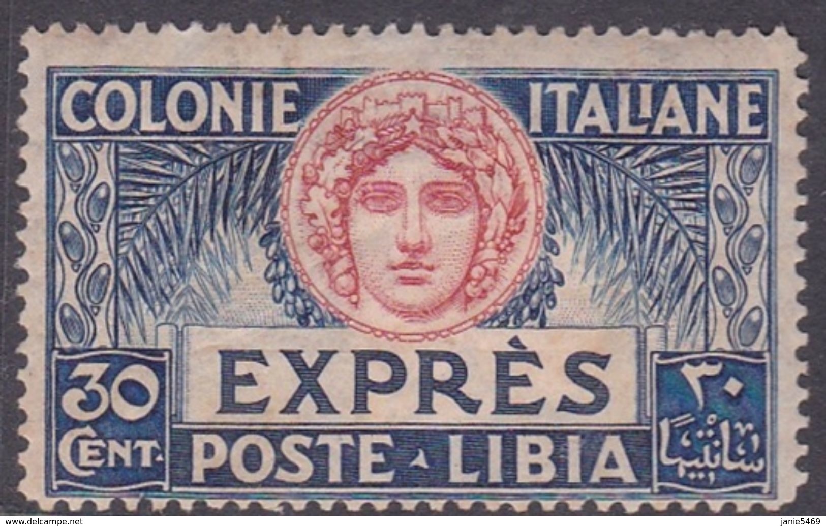 Italy-Colonies And Territories-Libya E 3 1921 Special Delivery Stamp, 30c Blue And Rose, Mint Never Hinged - Libya