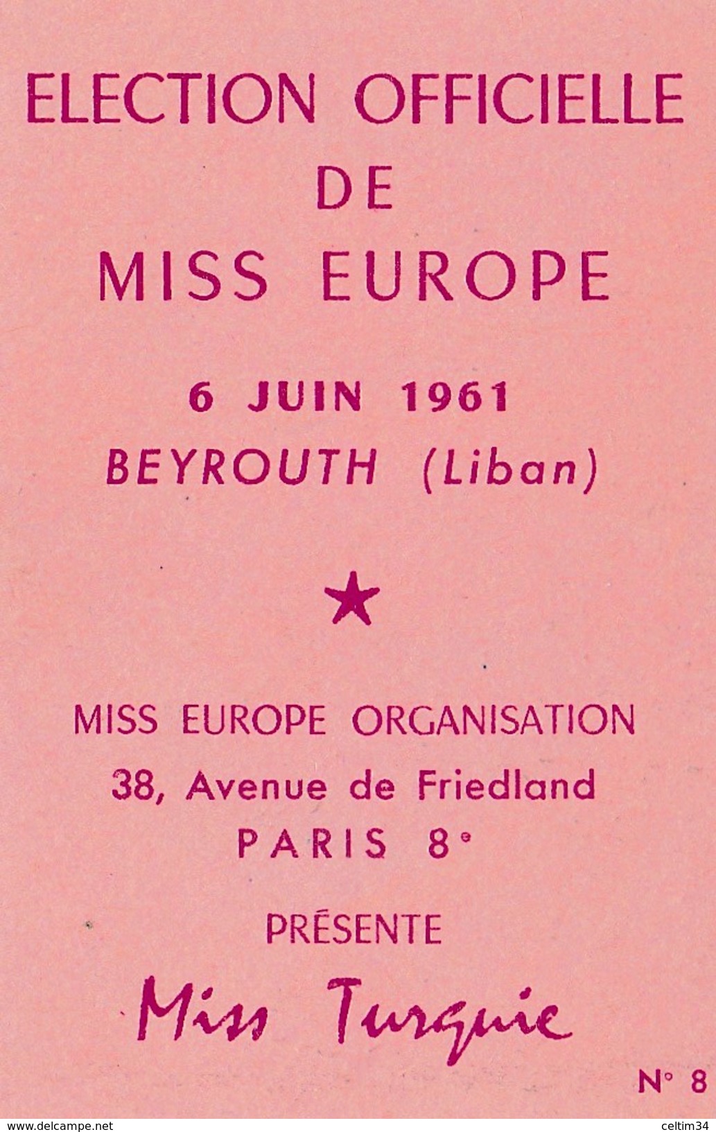 BEYROUTH    ---   Élection  Miss  Europe  ---  1961   ---   Miss  Turquie - Libano