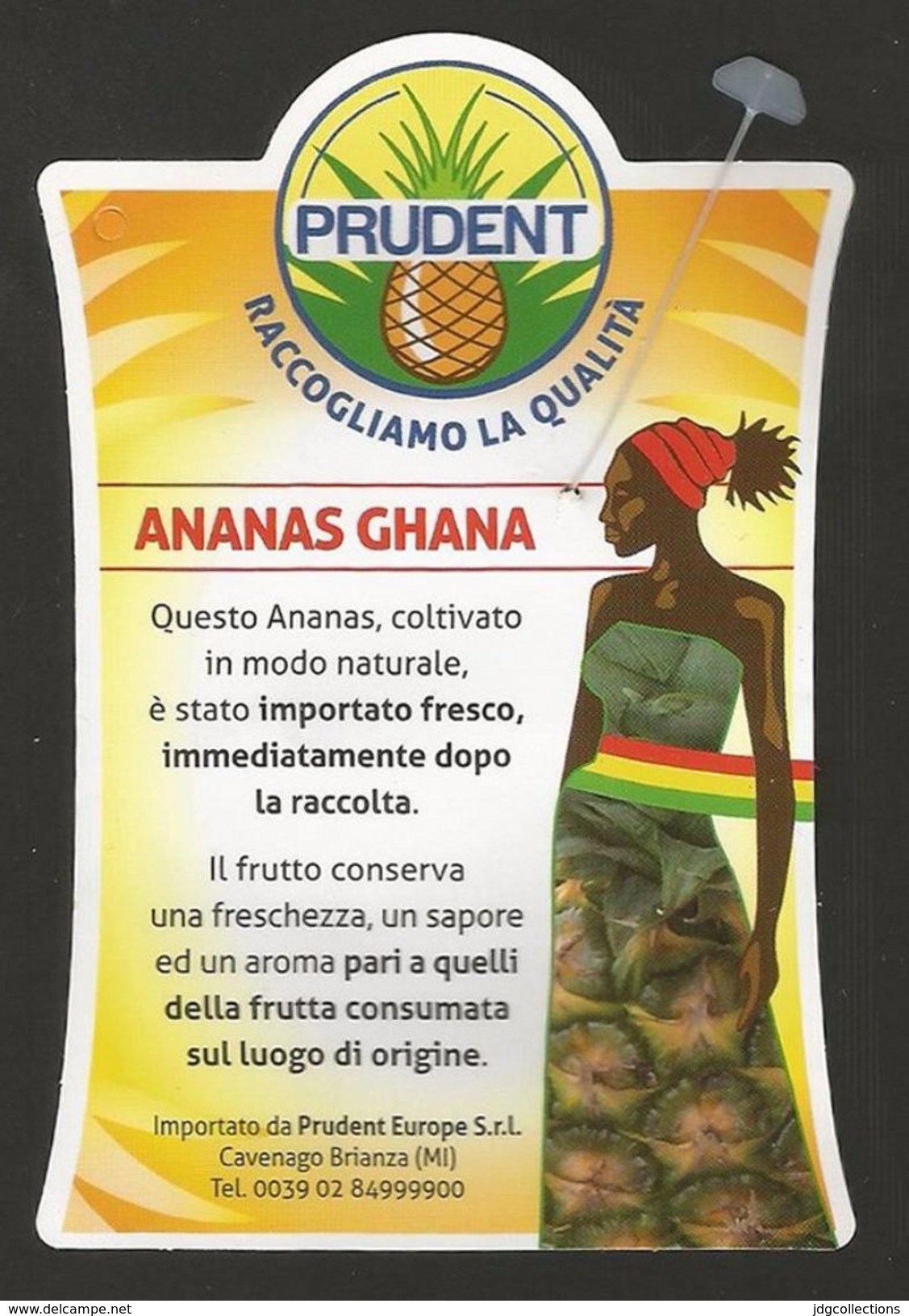 # PINEAPPLE PRUDENT GHANA Fruit Tag Balise Etiqueta Anhanger Ananas Pina Africa Afrika Afrique Chapeau Hat - Fruits & Vegetables