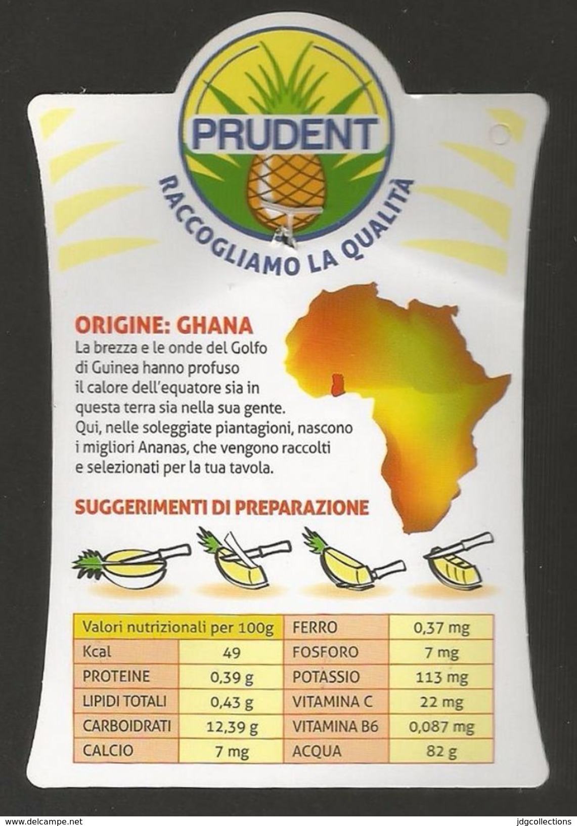 # PINEAPPLE PRUDENT GHANA Fruit Tag Balise Etiqueta Anhanger Ananas Pina Africa Afrika Afrique Chapeau Hat - Fruits & Vegetables