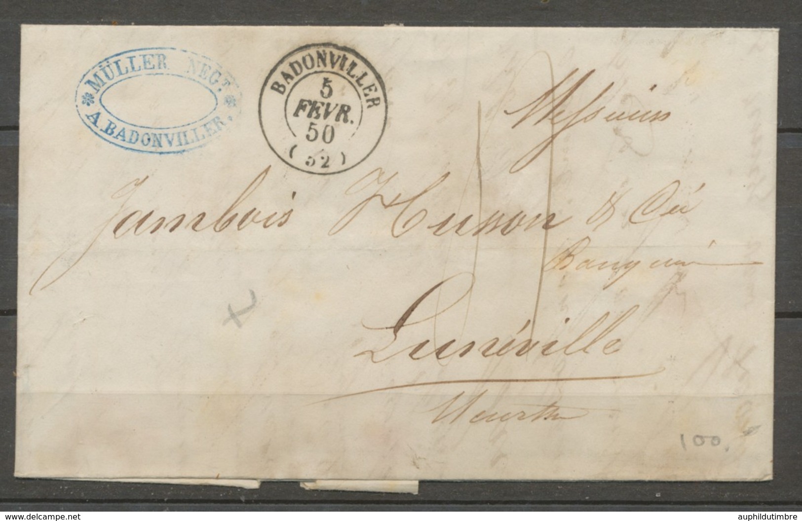 1850 Lettre Obl CAD T15 BADONVILLER + Taxe Main  MEURTHE(52) TB. X1654 - 1849-1876: Période Classique