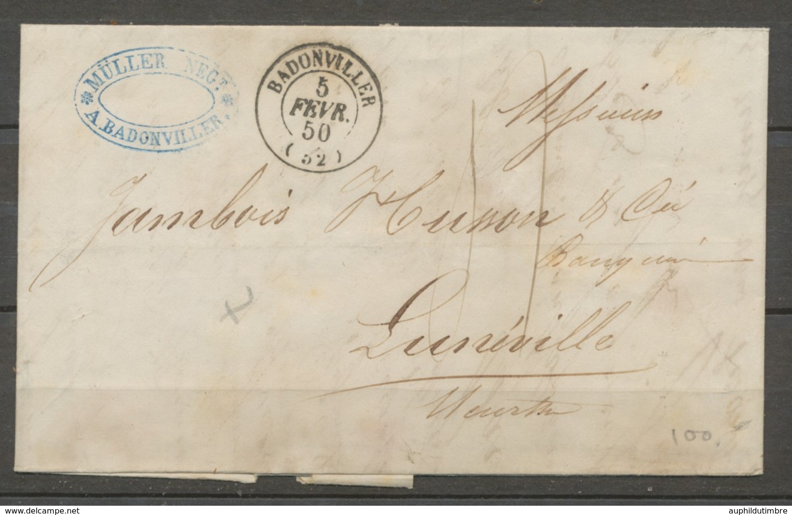 1850 Lettre Obl CAD T15 BADONVILLER + Taxe Main  MEURTHE(52) TB. X1654 - 1849-1876: Periodo Clásico