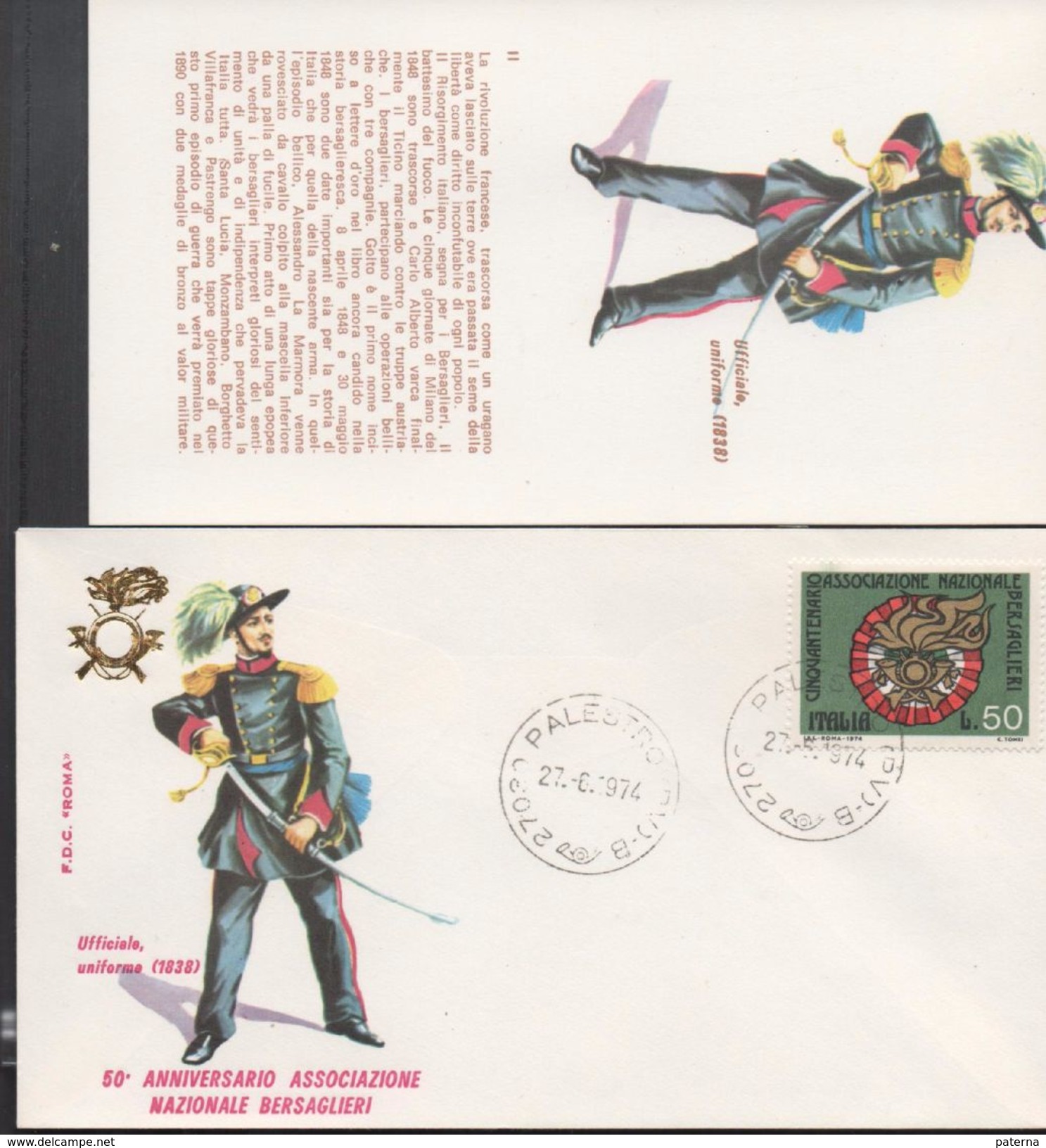 3179  FDC + Postal ,  Italia  1974  Uniformes Militares,  Palestro - Militaria