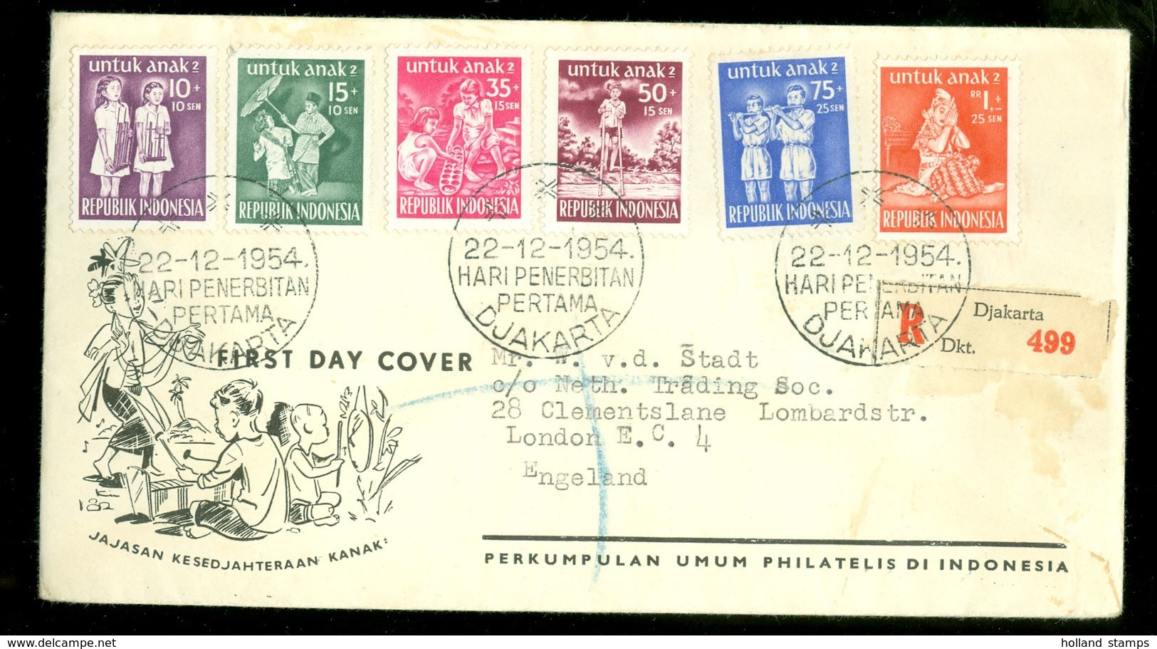 NEDERLANDS-INDIE * FDC UIT 1954 PER R - AANGETEKEND Naar LONDON ENGLAND    (10.653L) - Indonesië