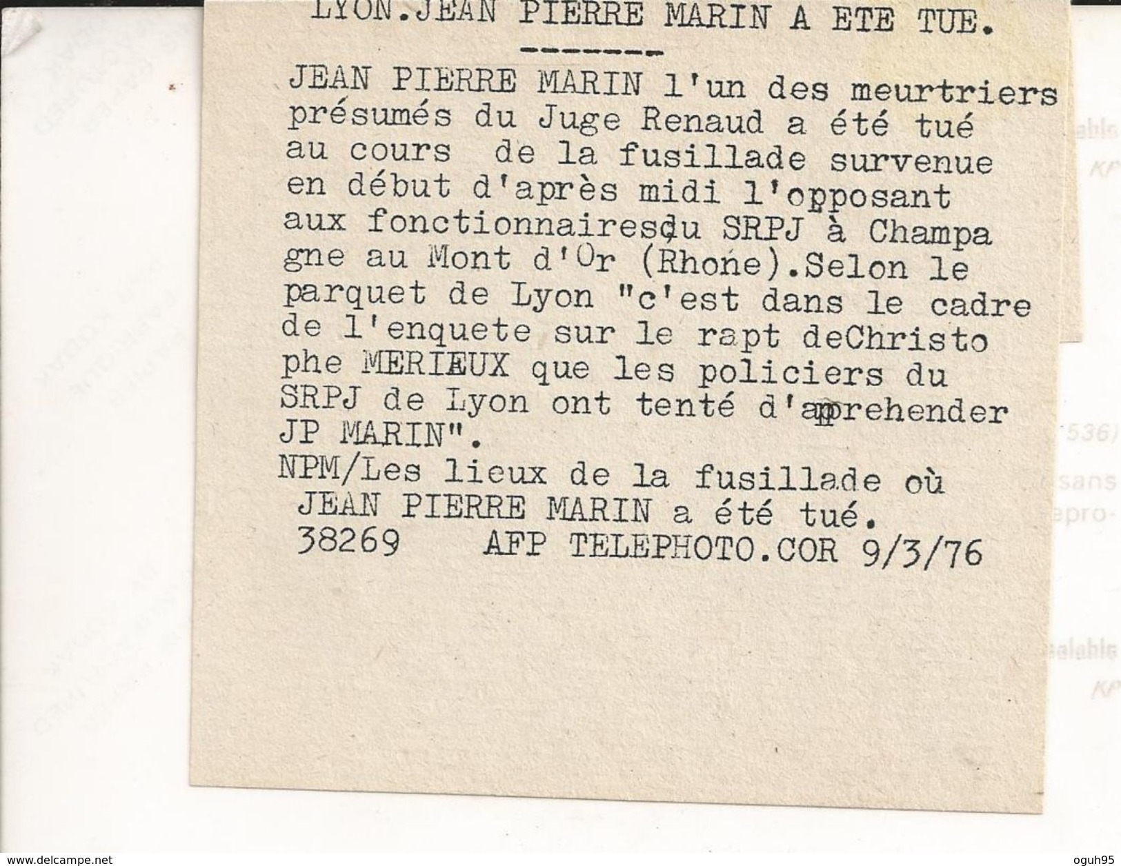 PHOTO Automobile CITROEN DS 19 (Fusillade Dans Affaire Criminelle) à CHAMPAGNE AU MONT D'OR (69) - Voir Description - Autres & Non Classés