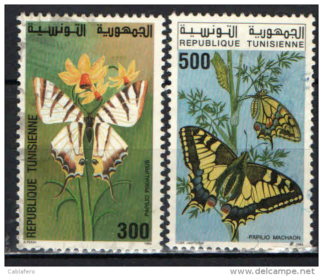 TUNISIA - 1994 - FARFALLE: PAPILIO PADOLARIUS E PAPILIO MACHAON - USATI - Tunisia