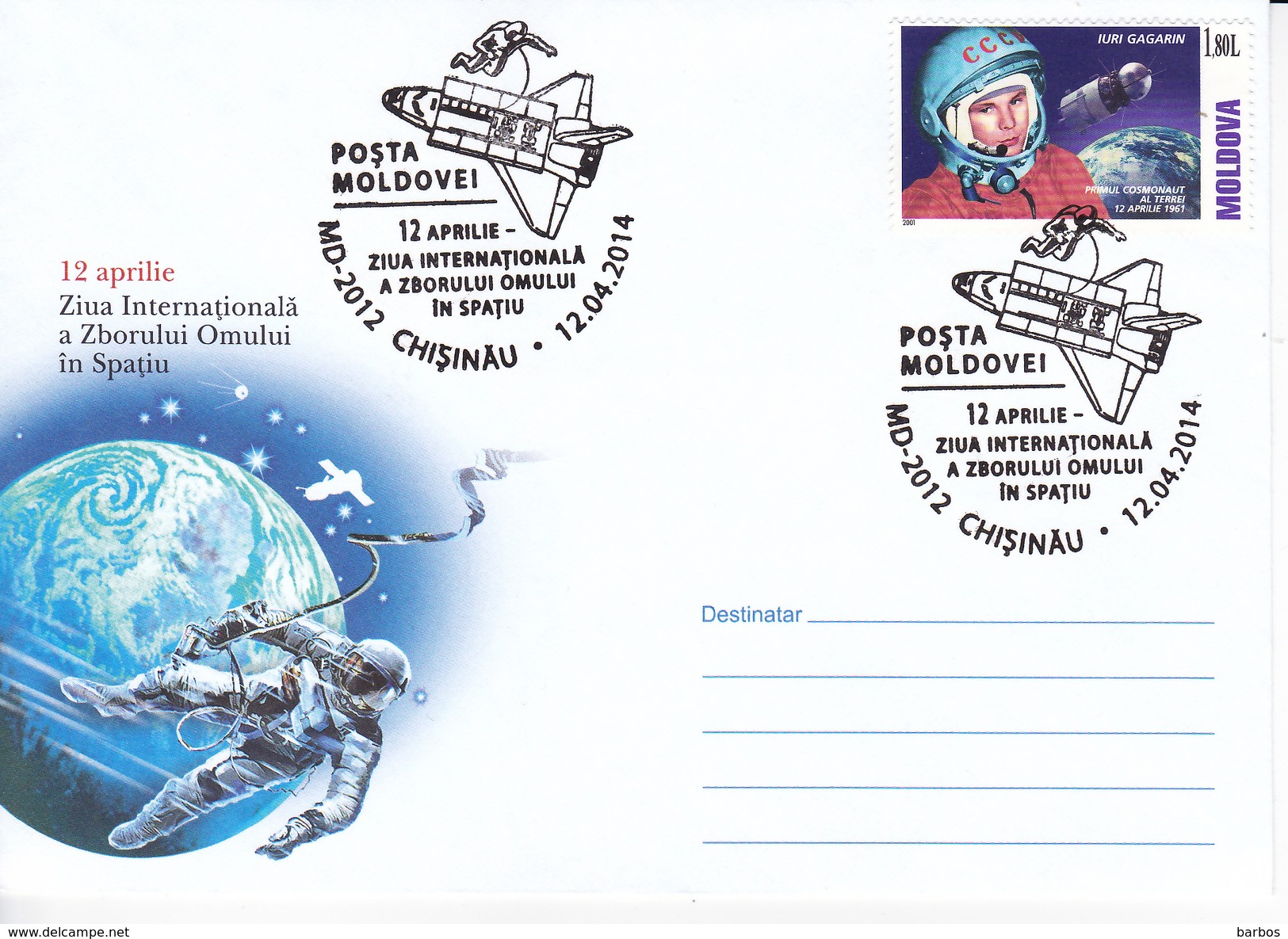 Moldova , Moldavie , Moldau , 2014 , Space , J. Gagarin , World Day Of  Cosmonautic ; Special Cancell. - Moldavië