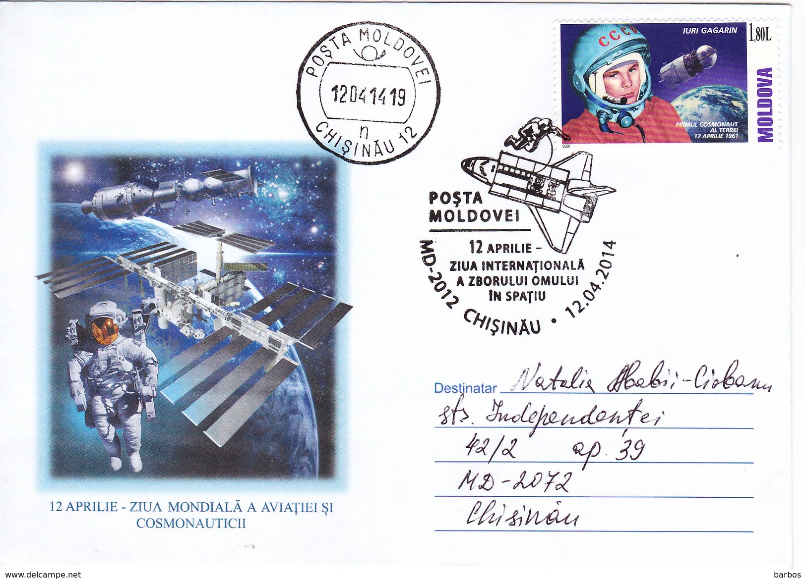 Moldova , Moldavie , Moldau , 2014 , Space , J. Gagarin , World Day Of  Cosmonautic ; Special Cancell. - Moldova