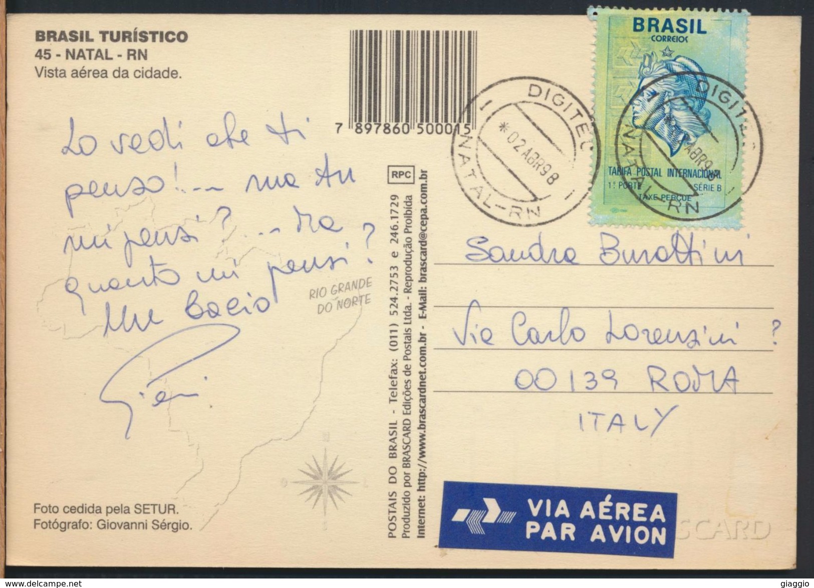°°° 8243 - BRASIL - NATAL - VISTA AEREA DA CIDADE - 1998 With Stamps °°° - Natal