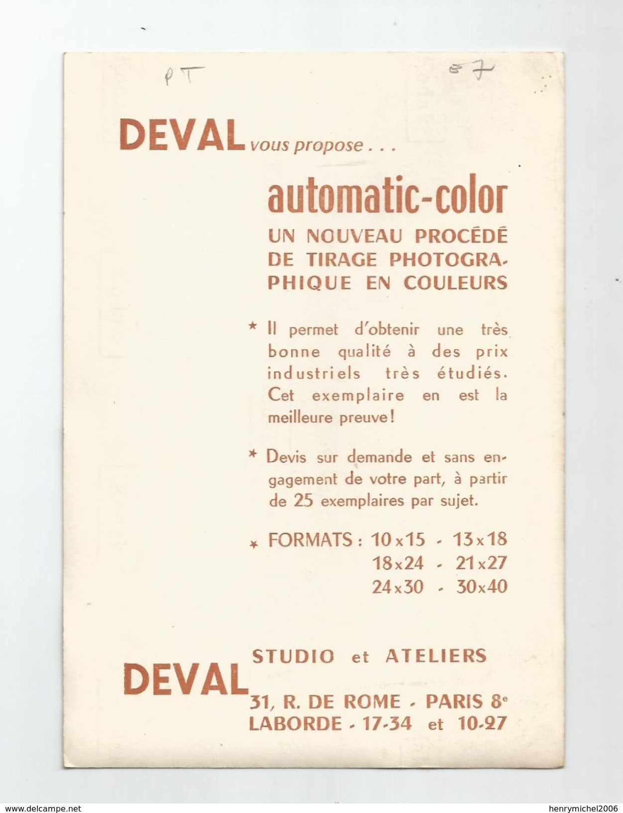 Mode Femme Robe Pub Publicité Deval Automatic Color Nouveau Procédé Tirage Photographique En Couleurs - Mode