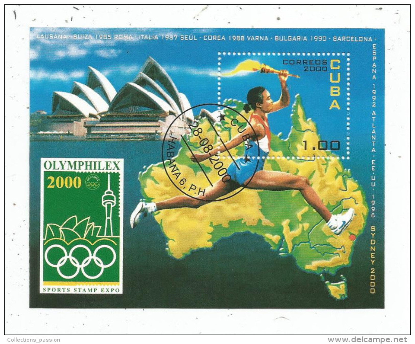 Timbre , Jeux Olympiques SYDNEY , été 2000 , CUBA , Flamme Olympique , Olymphilex - Verano 2000: Sydney