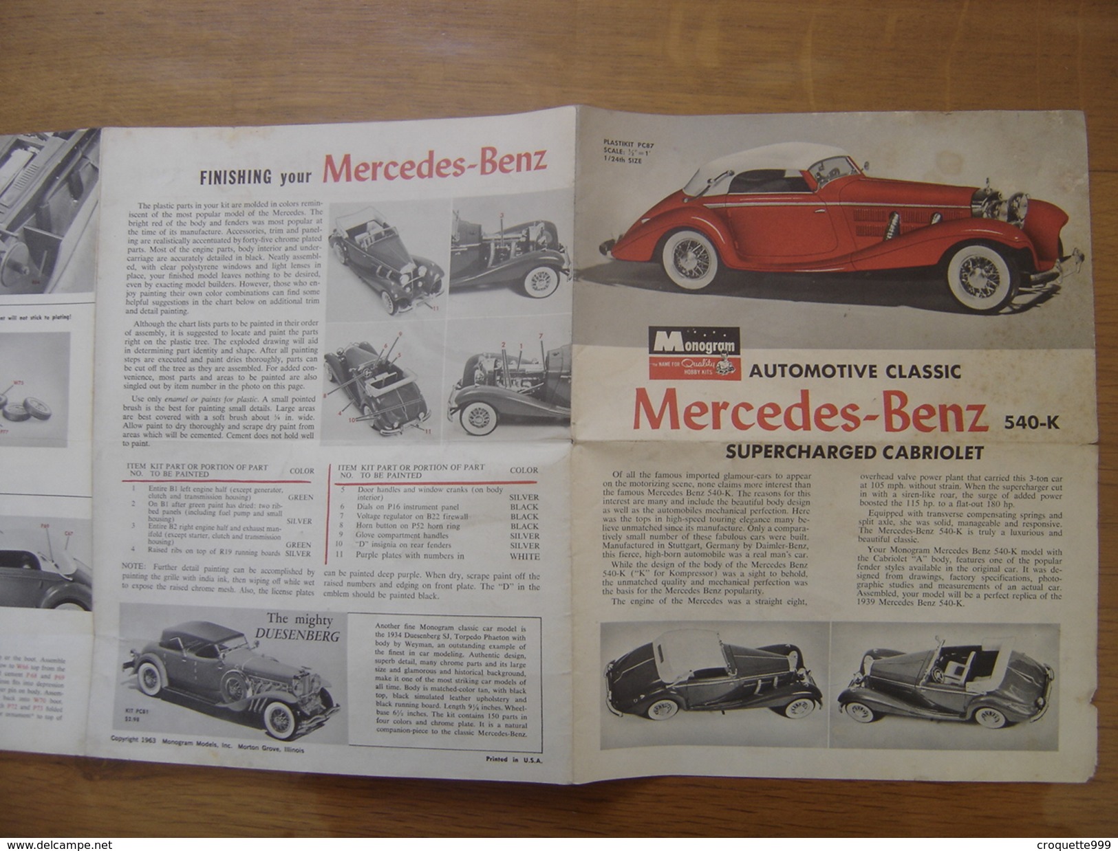 Notice Prospectus Brochure De Montage MERCEDES BENZ 1963 Monogram AUTOMOBILE - Other & Unclassified