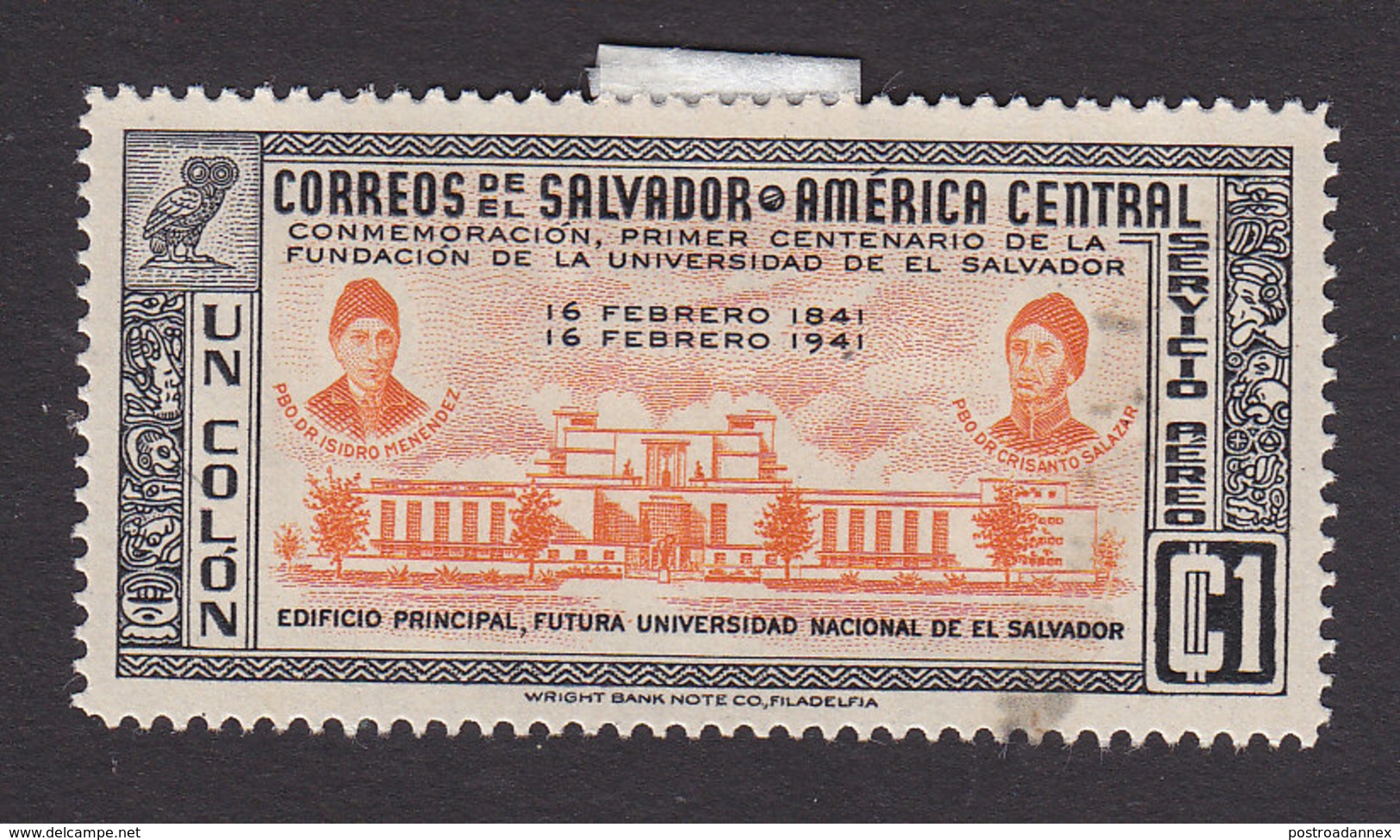 El Salvador, Scott #C82, Mint Hinged, Centenary Of University Of El Salvador, Issued 1941 - El Salvador