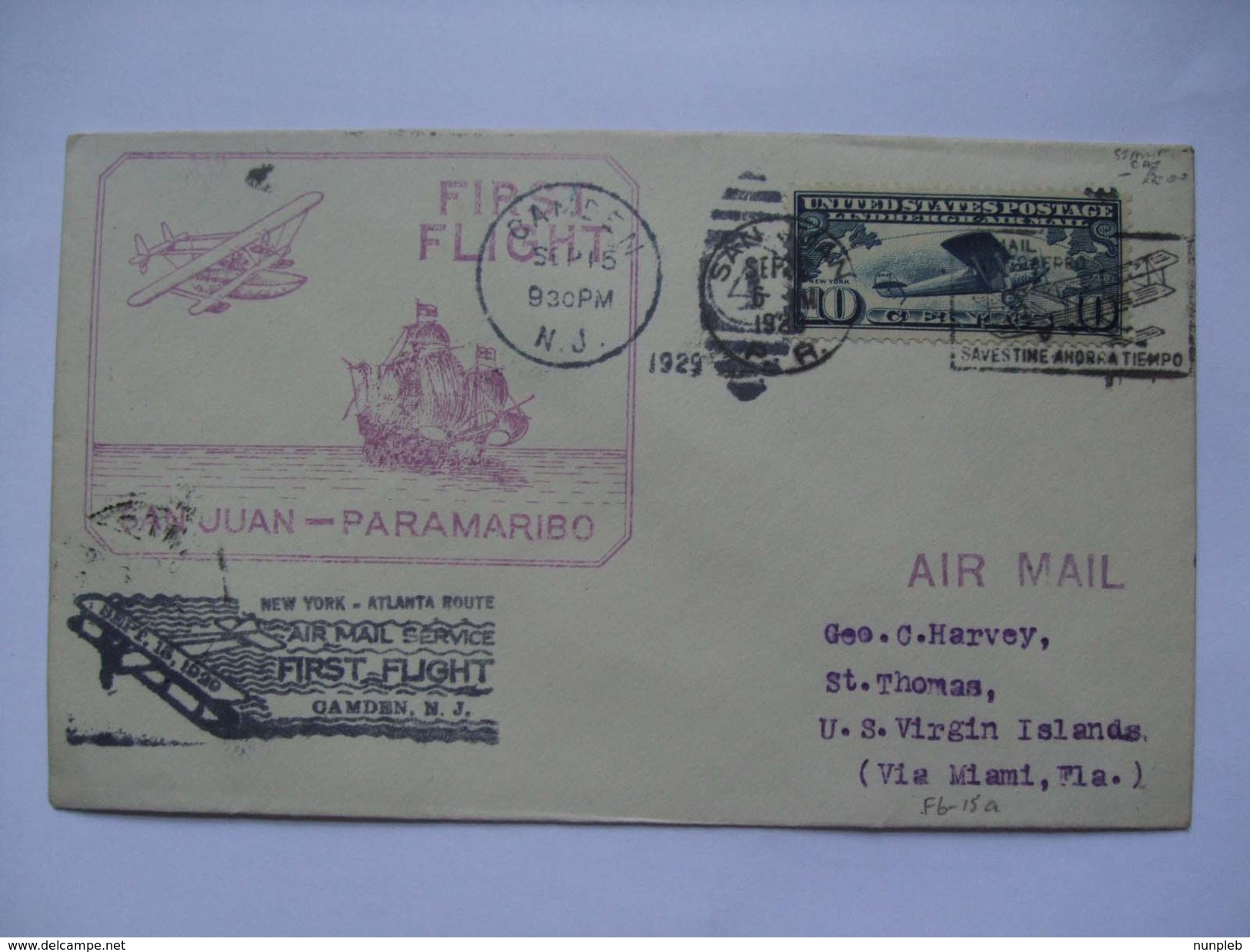 USA - 1928 First Flight Cover - San Juan To Paramaribo Surinam - Briefe U. Dokumente