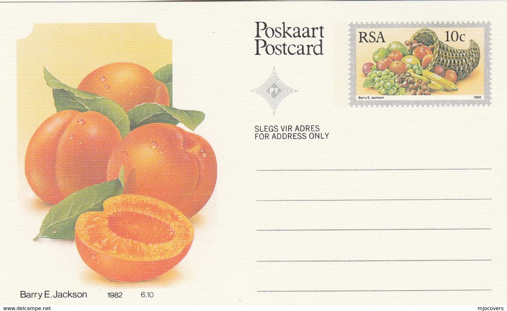 10c SOUTH AFRICA Postal STATIONERY CARD Illus APRICOT FRUIT Cover Stamps Rsa Grapes  Banana - Fruits