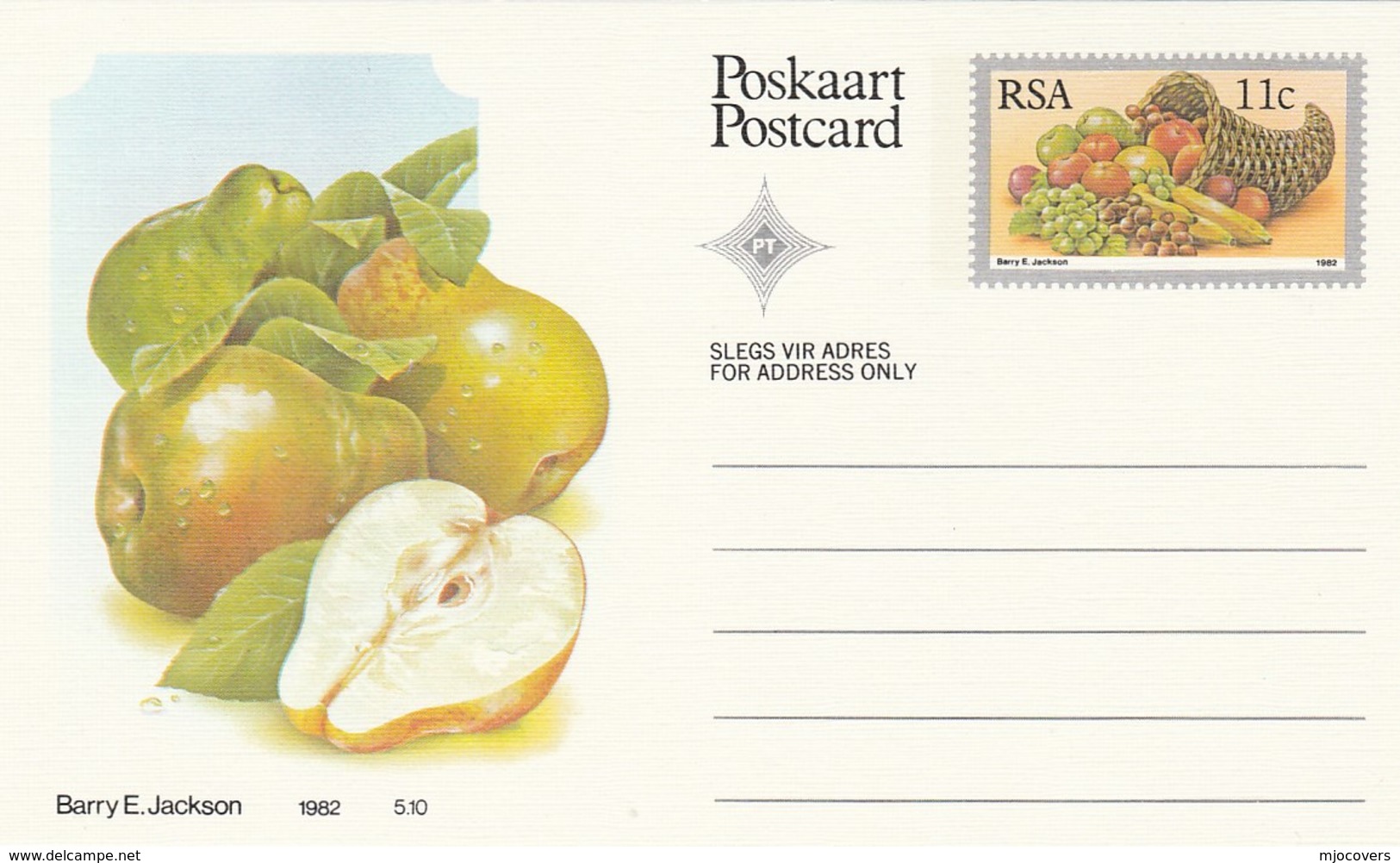 11c SOUTH AFRICA Postal STATIONERY CARD Illus PEAR FRUIT Cover Stamps Rsa Grapes  Banana - Fruits