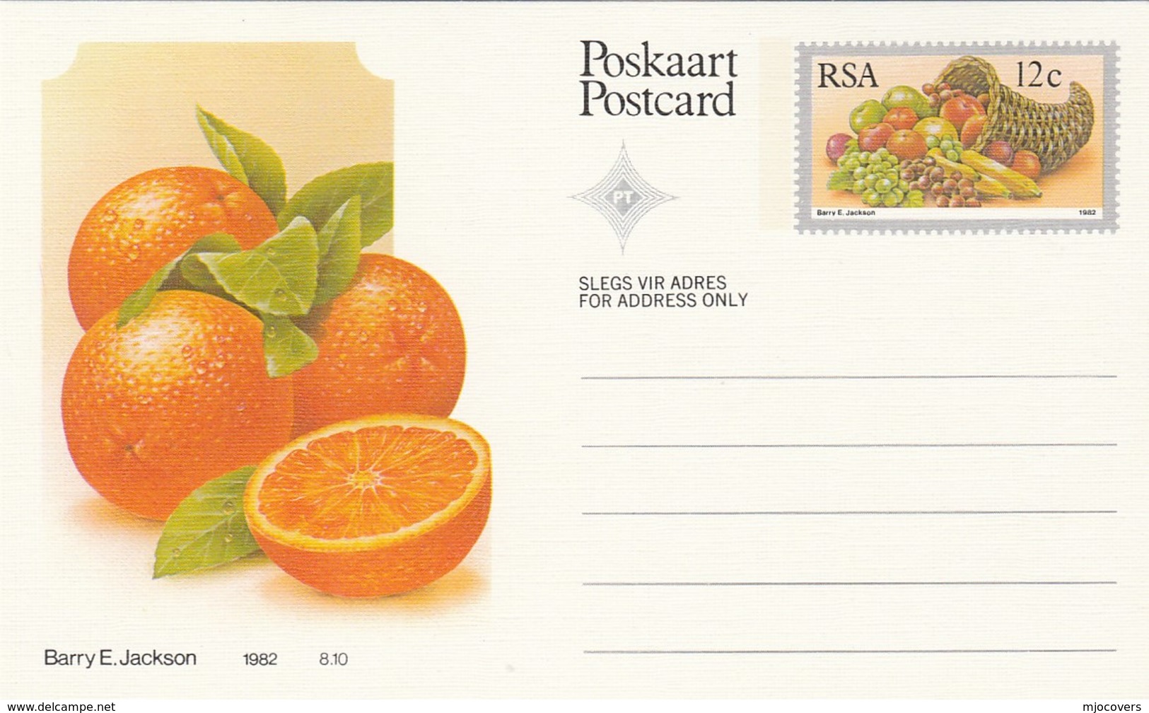 12c SOUTH AFRICA Postal STATIONERY CARD Illus ORANGES FRUIT Cover Stamps Rsa Grapes  Banana - Fruits