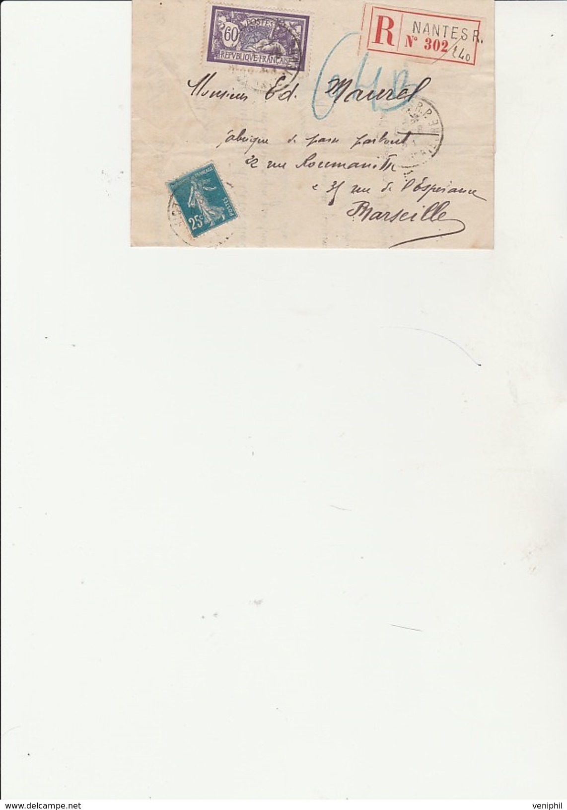 LETTRE RECOMMANDEE  AFFRANCHIE  N° 140 + N° 144 - OBLITERE CAD NANTES 1924 - 1921-1960: Modern Period