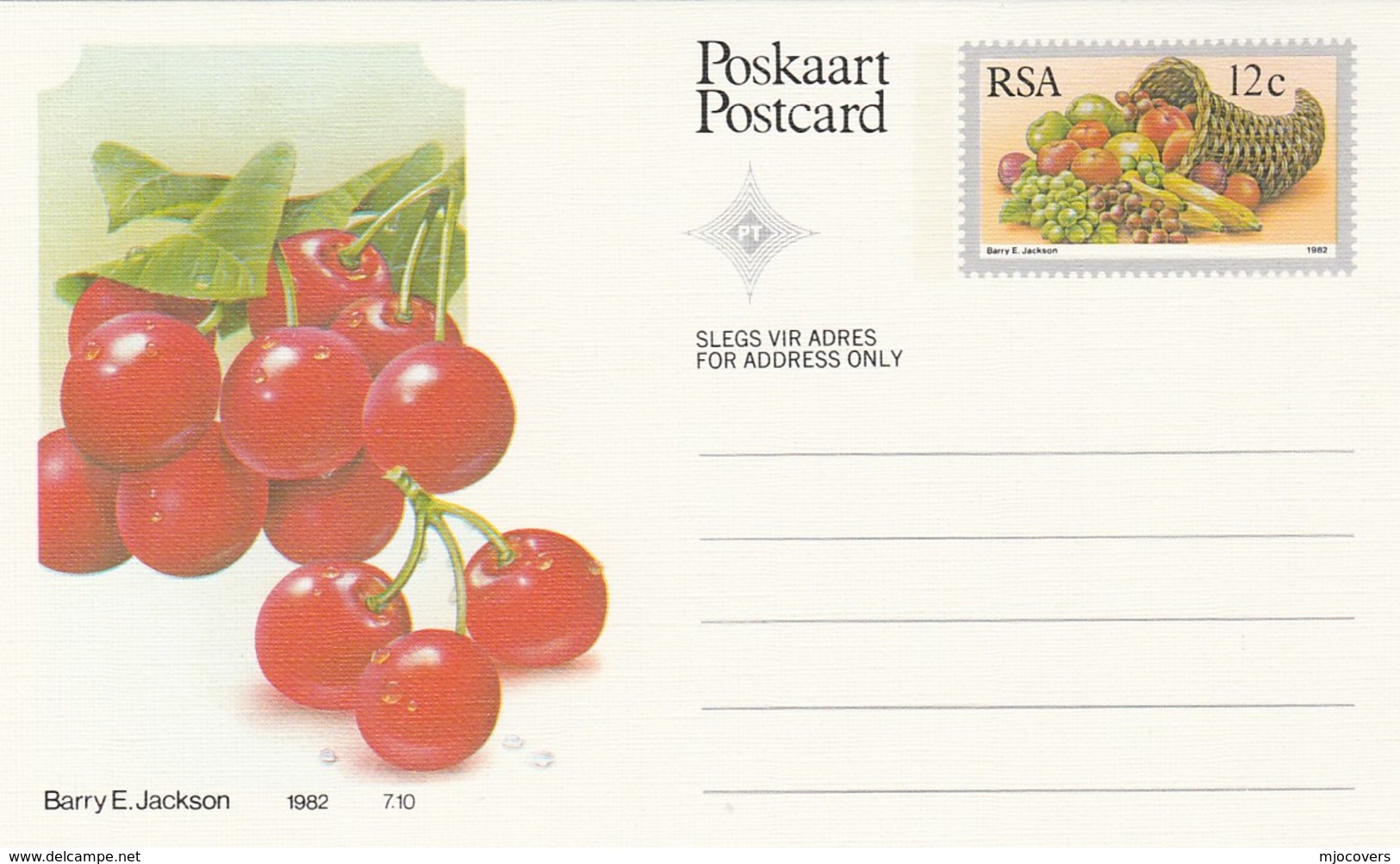 12c SOUTH AFRICA  Postal STATIONERY CARD Illus CHERRIES FRUIT Cover Stamps Rsa Grapes  Banana - Fruits