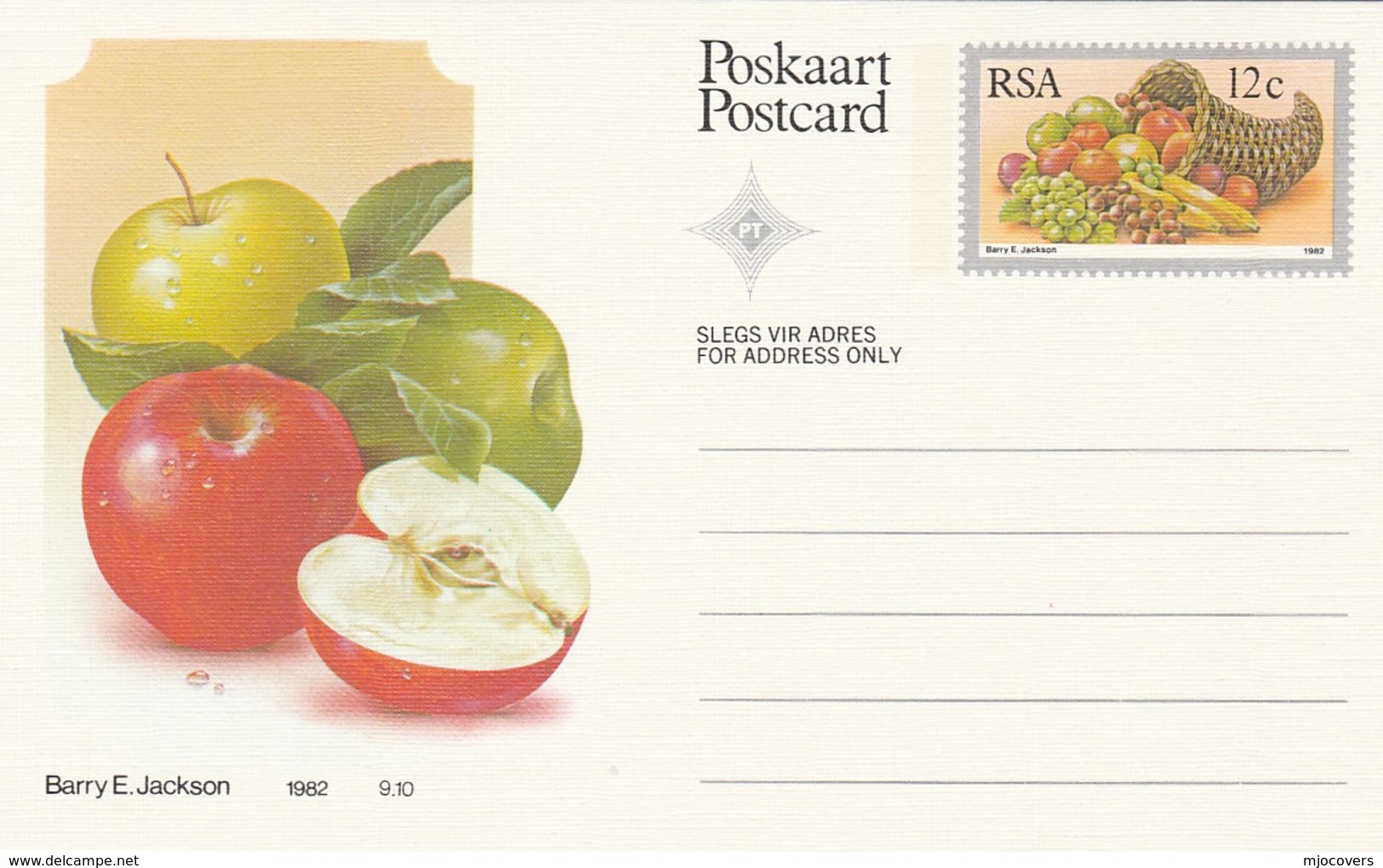 12c SOUTH AFRICA  Postal STATIONERY CARD Illus APPLE FRUIT Cover Stamps Rsa Grapes  Banana - Fruits