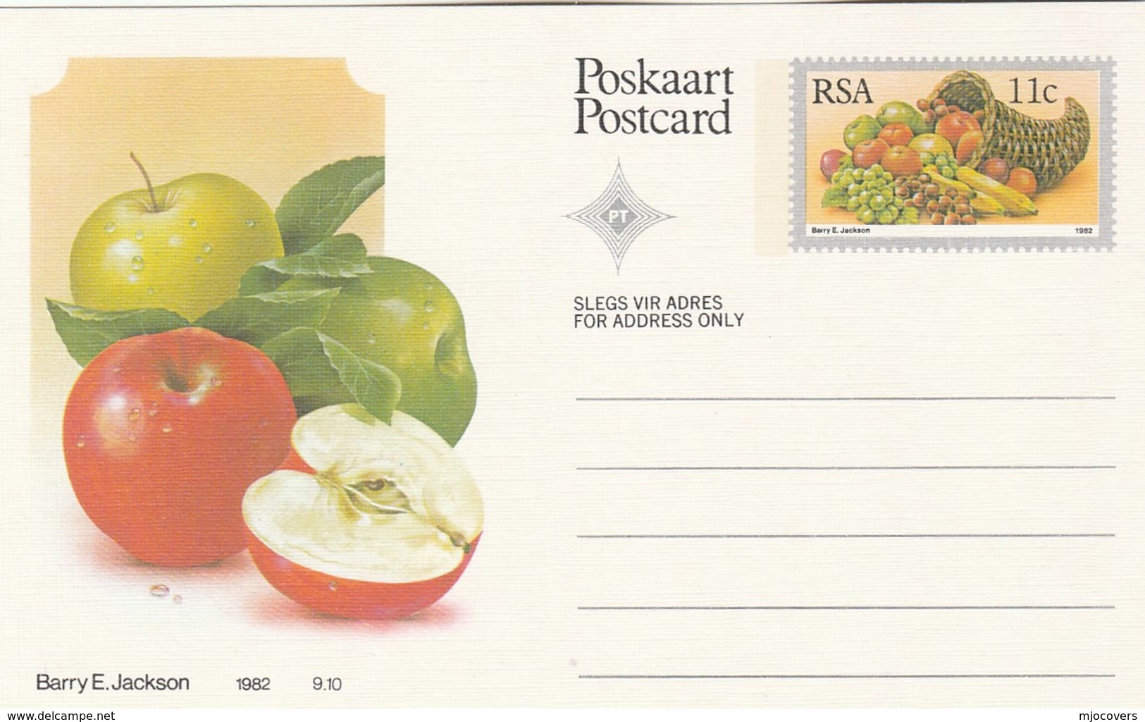 11c SOUTH AFRICA  Postal STATIONERY CARD Illus APPLE FRUIT Cover Stamps Rsa Grapes  Banana - Fruits