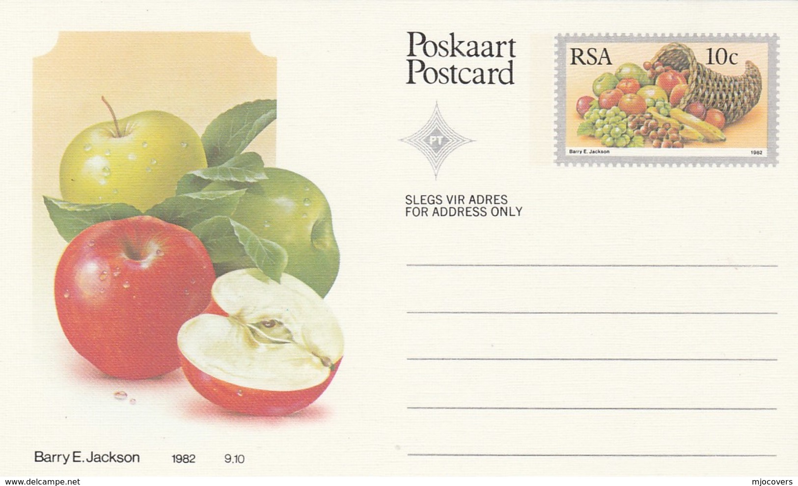 10c SOUTH AFRICA  Postal STATIONERY CARD Illus APPLE FRUIT Cover Stamps Rsa Grapes  Banana - Fruits