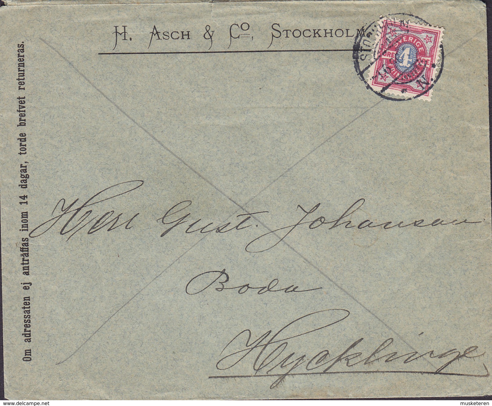 Sweden H. ASCH & Co., STOCKHOLM N. 1896 Cover Brief HYCKLINGE 4 Öre Stamp - Briefe U. Dokumente