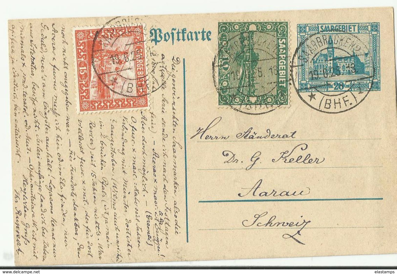 Saar  GS Bahnpost In Die Schweiz 1925 - Ganzsachen