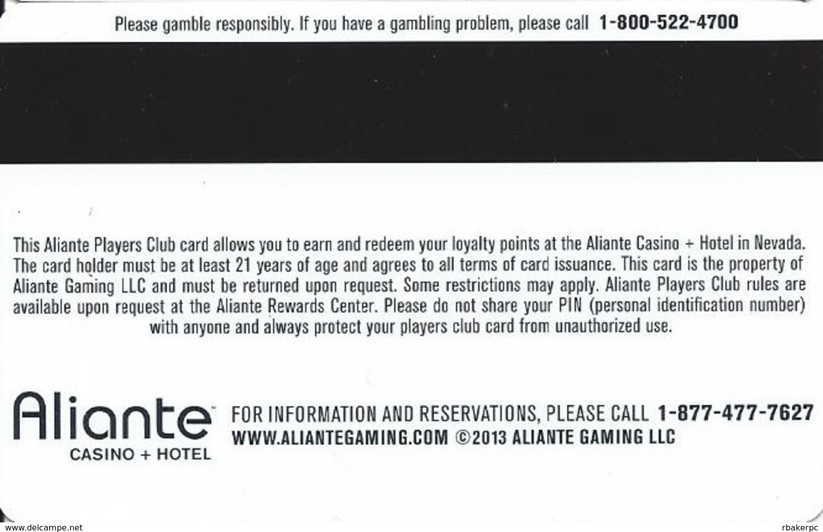 Aliante Casino Las Vegas - 1 Year Anniversary Slot Card - Casino Cards