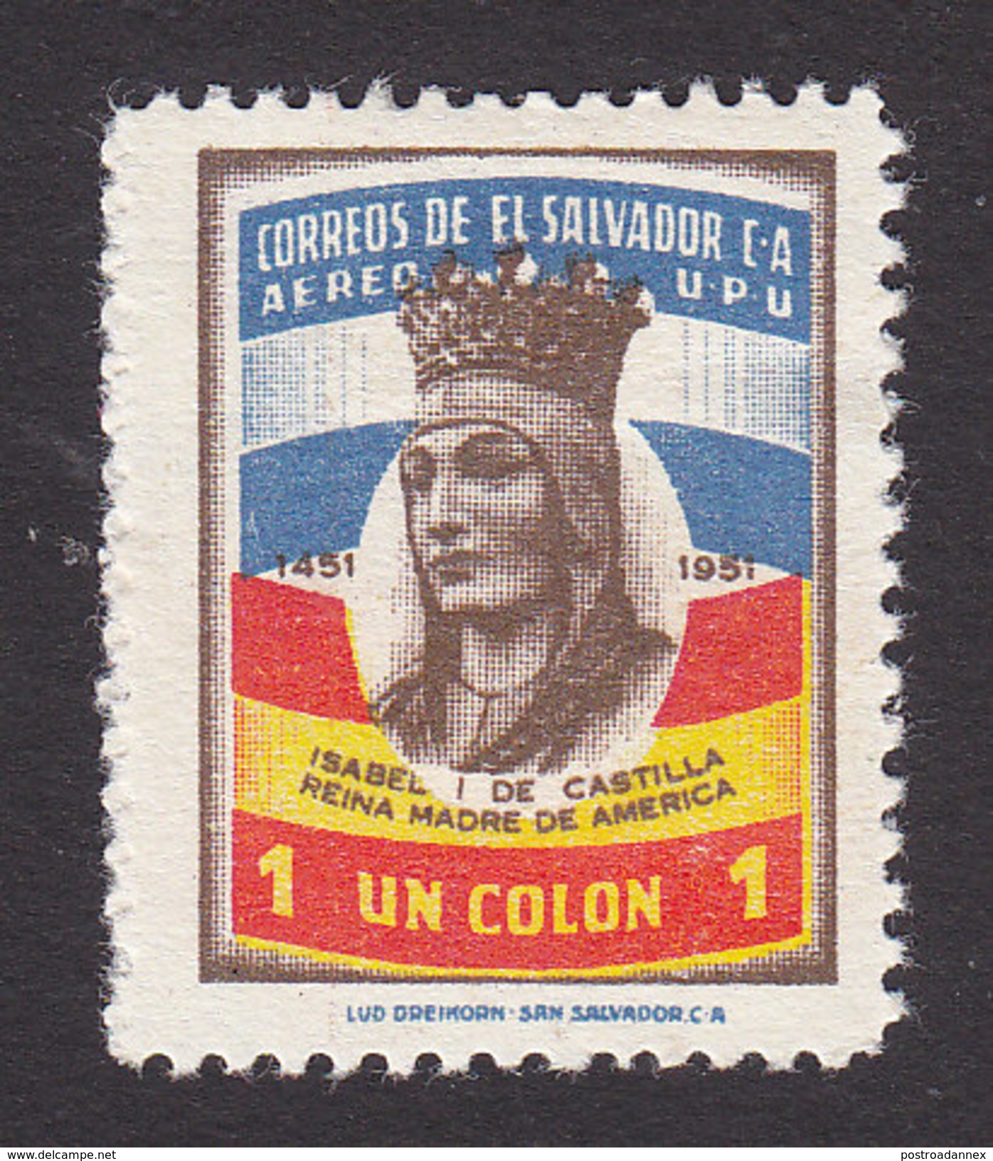 El Salvador, Scott #C133, Mint Hinged, Isabella I, Issued 1951 - El Salvador