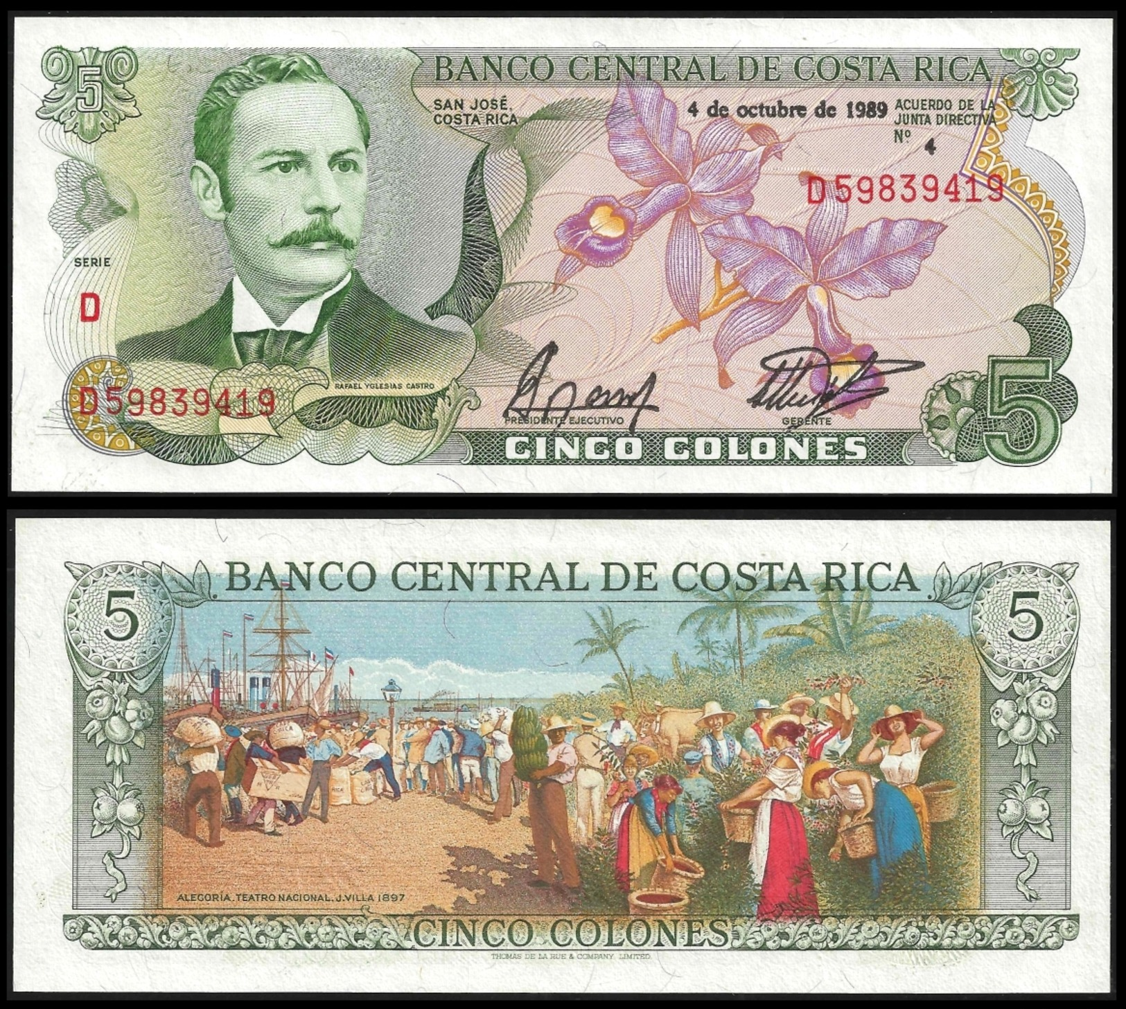 Costa Rica 5 COLONES 1989 P 236d UNC - Costa Rica