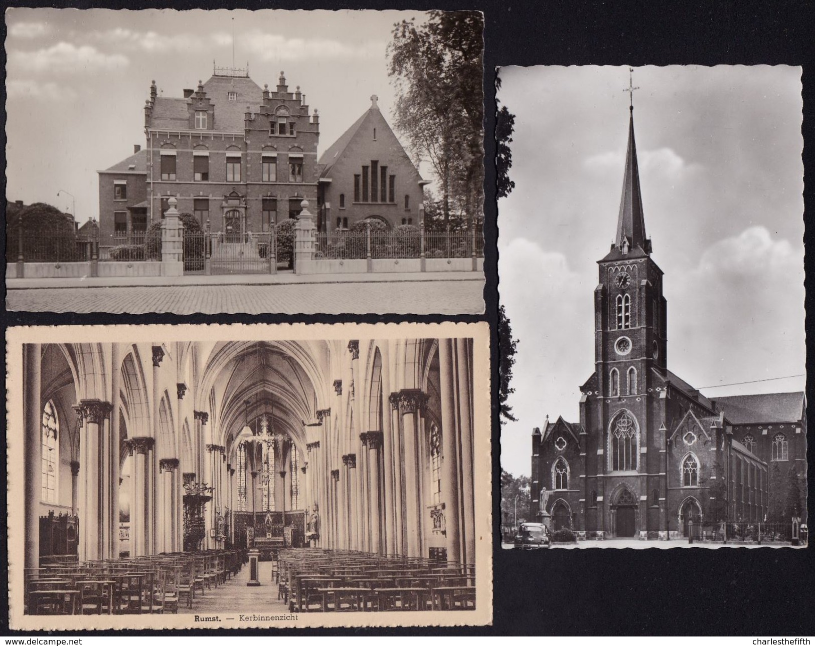 4 Mooie Kaarten RUMST - ( Antwerpen ) - Kerk Binnen ( 2x) En Buiten  En Missiehuis - 2 Scans - Rumst