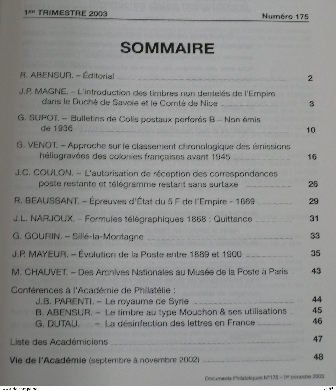 Documents Philateliques - Numero 175 - Voir Sommaire - Autres & Non Classés