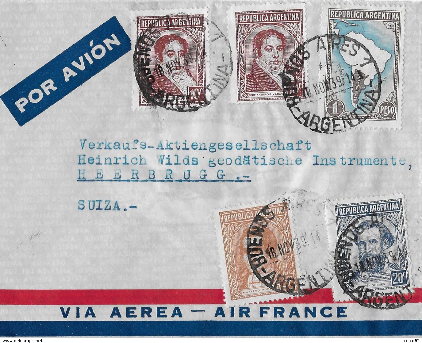 ARGENTINA 1939 - Letter Buenos Aires Via Aerea Air France To SUIZA - Lettres & Documents