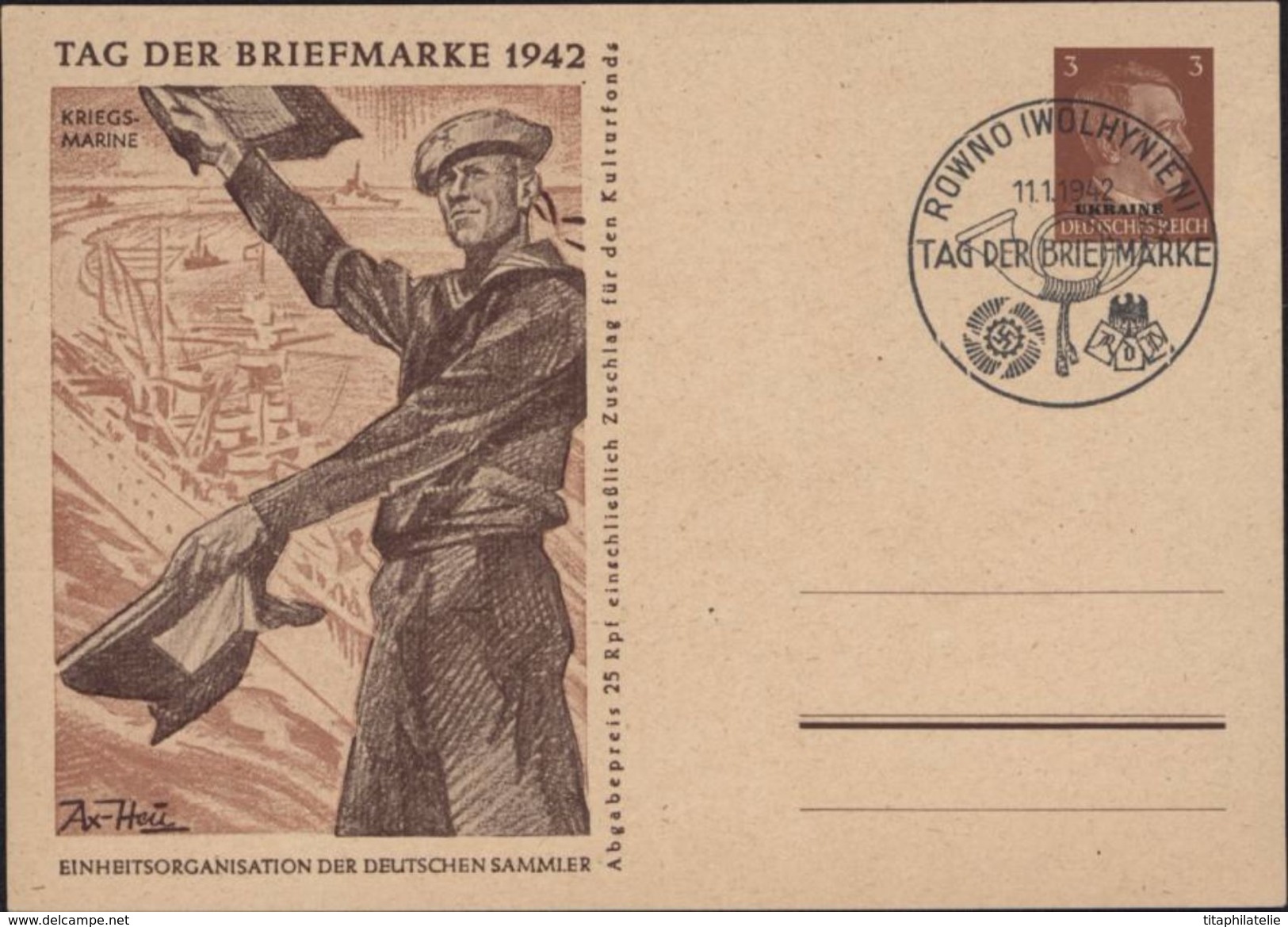 Entier Adolf Hitlersurcharge Ukraine Occupation Ukraine Tag Der Briefmarke 1942 Kriegs Marine - Andere & Zonder Classificatie