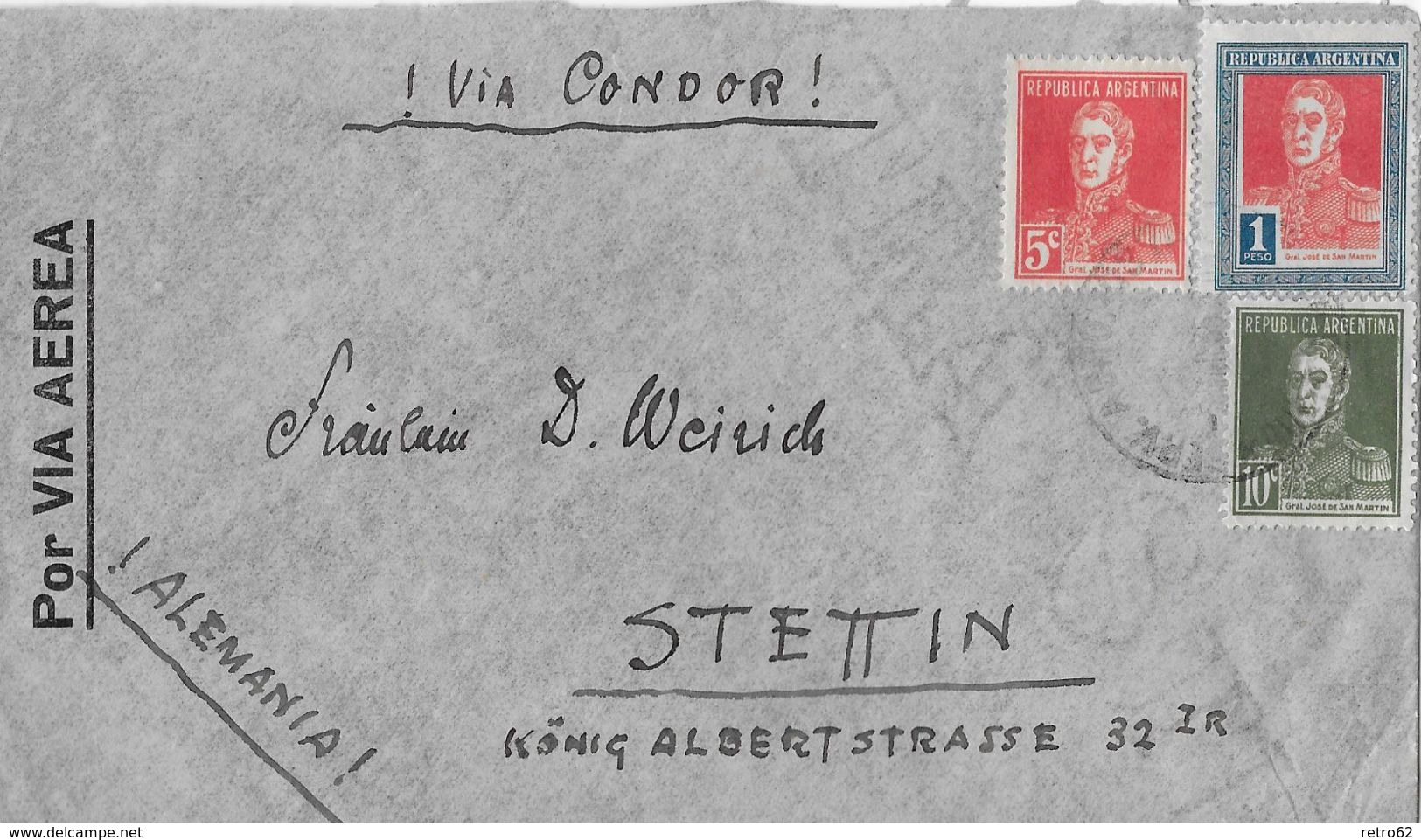 ARGENTINA 1935 - Letter To Stettin Alemania, Via Condor - Lettres & Documents