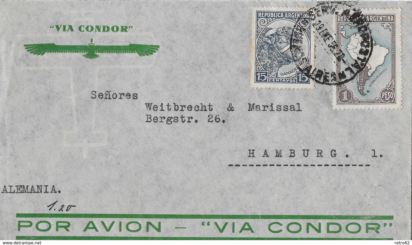 ARGENTINA 1956 - Letter Por Avion Via Condor To Hamburg Alemania - Lettres & Documents