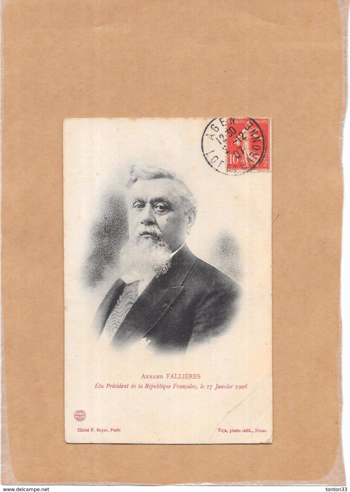 ARMAND FALLIERES Président De La Rpublique Française Depuis Le 17/01/1906  - POIT - - Hommes Politiques & Militaires