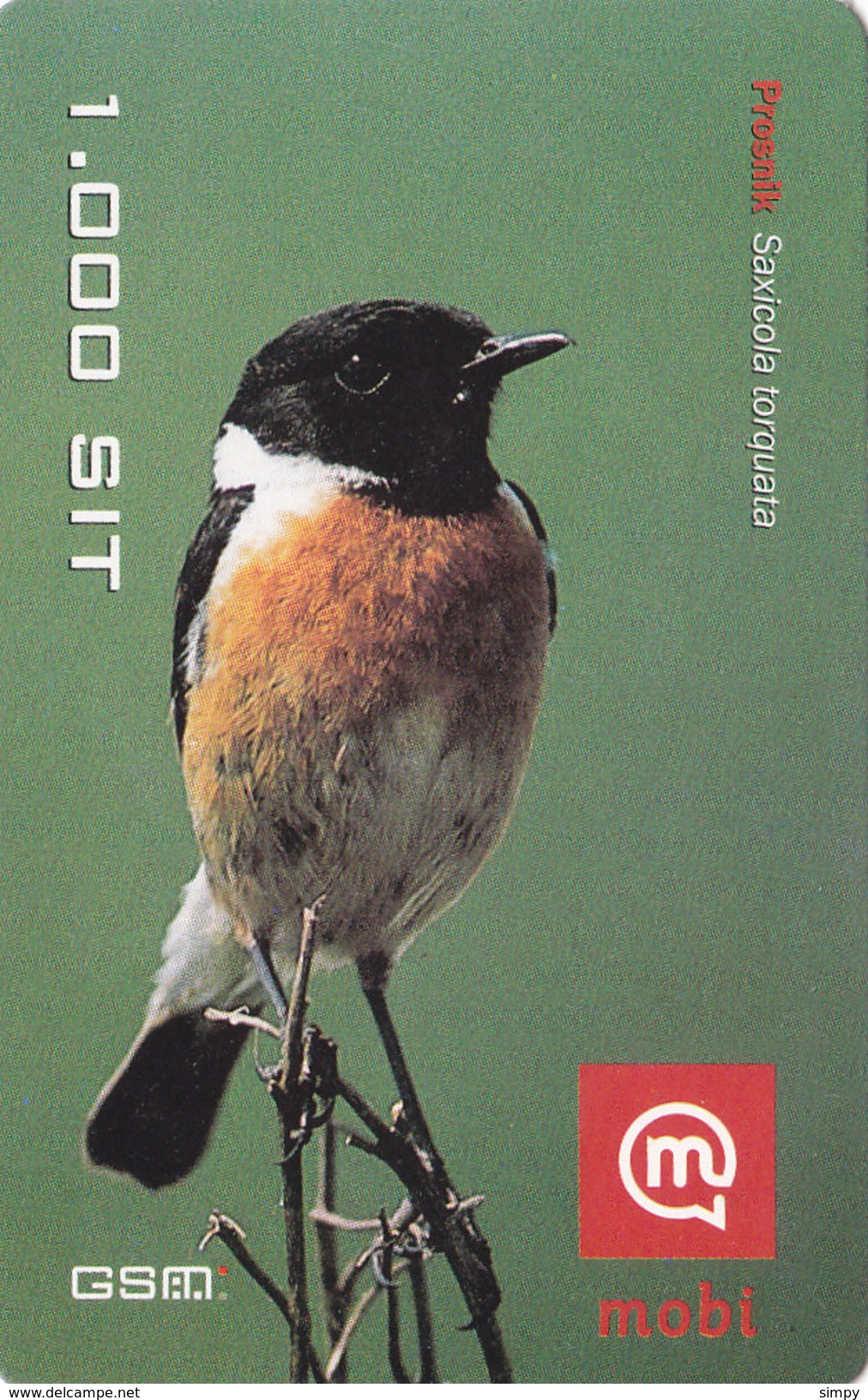 SLOVENIA Mobil Prepaid Paper Phonecard Bird African Stonechat Prosnik Saxicola Torquata Valid 31.12.2008 - Pájaros Cantores (Passeri)