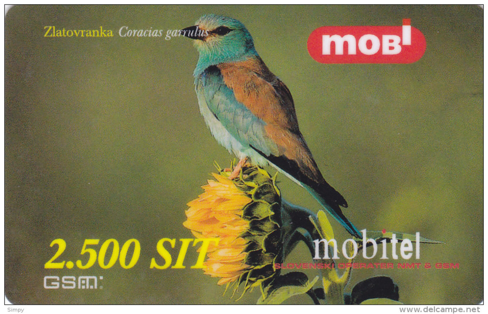 SLOVENIA  Mobil Prepaid Phonecards Bird Zlatovranka Coracias Garrulus Valid 31.12.2001 - Songbirds & Tree Dwellers