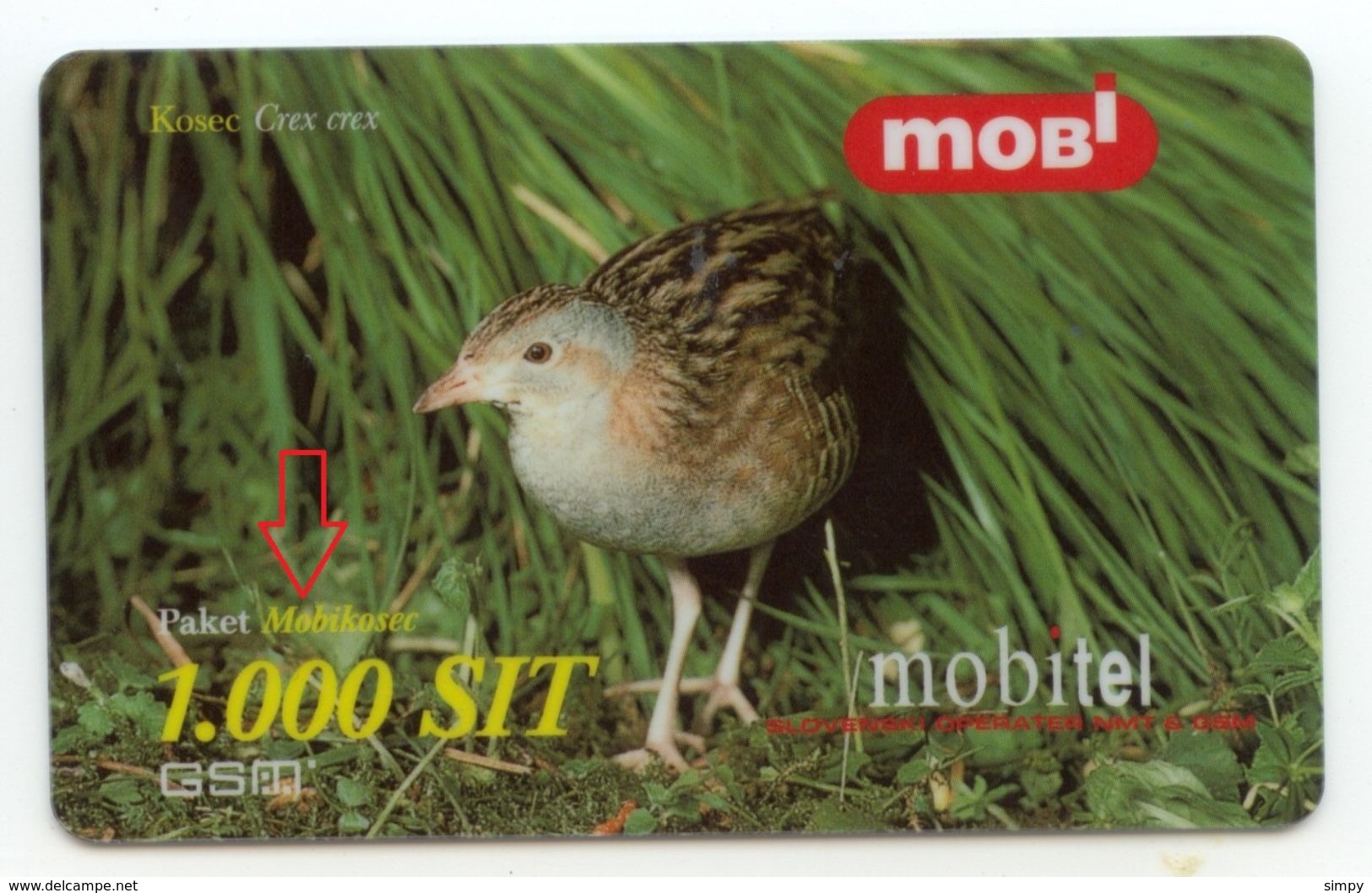 SLOVENIA  Mobil Prepaid Card Paket Mobikosec Bird Kosec Crex Crex  Valid 31.12.2001 - Sperlingsvögel & Singvögel