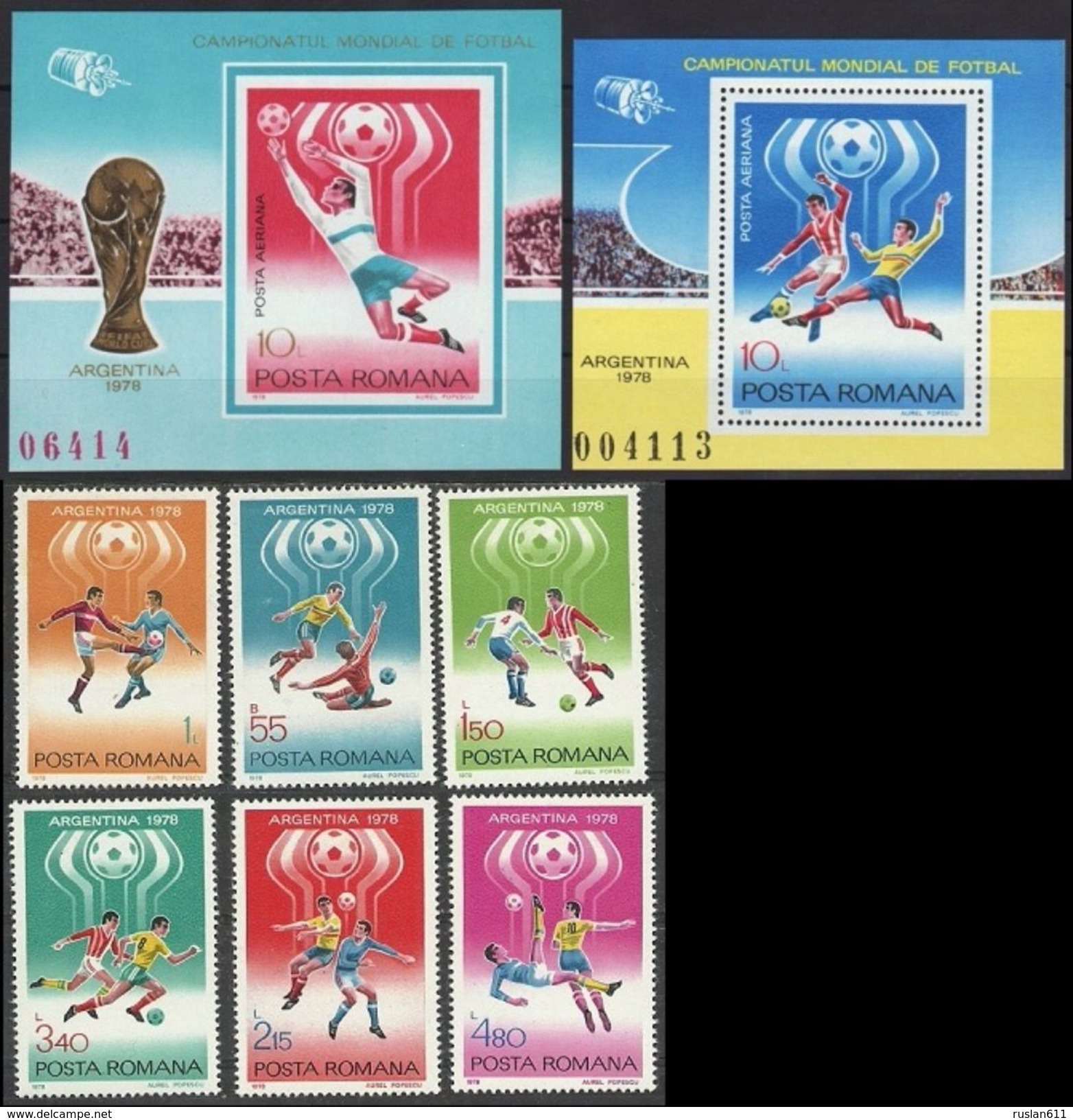 Soccer Football Romania #3506/11 + Bl 149/50 1978 World Cup Argentina MNH ** - 1978 – Argentina