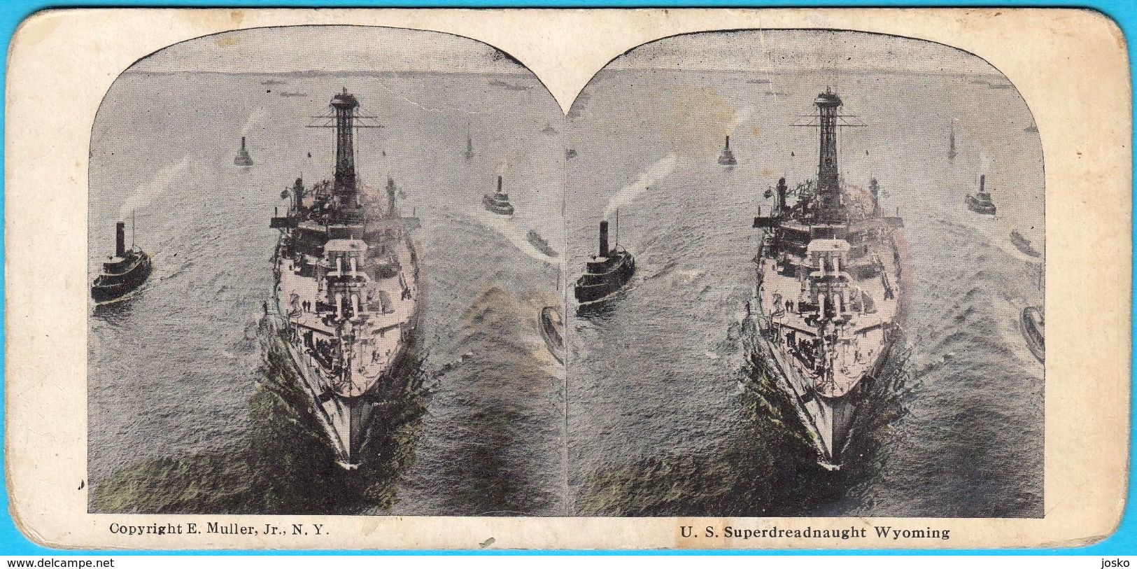 U.S. SUPERDREADNAUGHT WYOMING - United States Navy USN USA Battleship Warship Ship Vintage Stereoscope Stereo Photo Card - Stereoscopes - Side-by-side Viewers