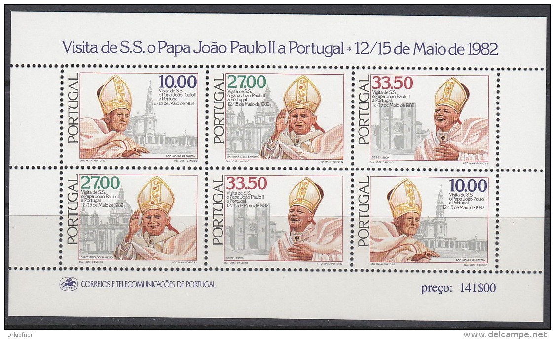 PORTUGAL Block 36, Postfrisch **, Besuch Von Papst Johannes Paul II. In Portugal 1982 - Blocs-feuillets