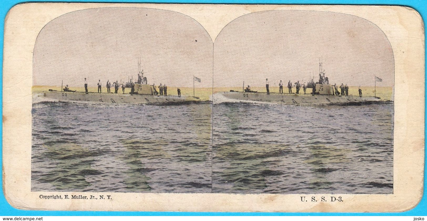 U.S.S. D-3 (SS-19) SUBMARINE - United States Navy USN USA Sous-marin U-boot Sottomarino Submarino Old Stereo Photo Card - Stereoskope - Stereobetrachter