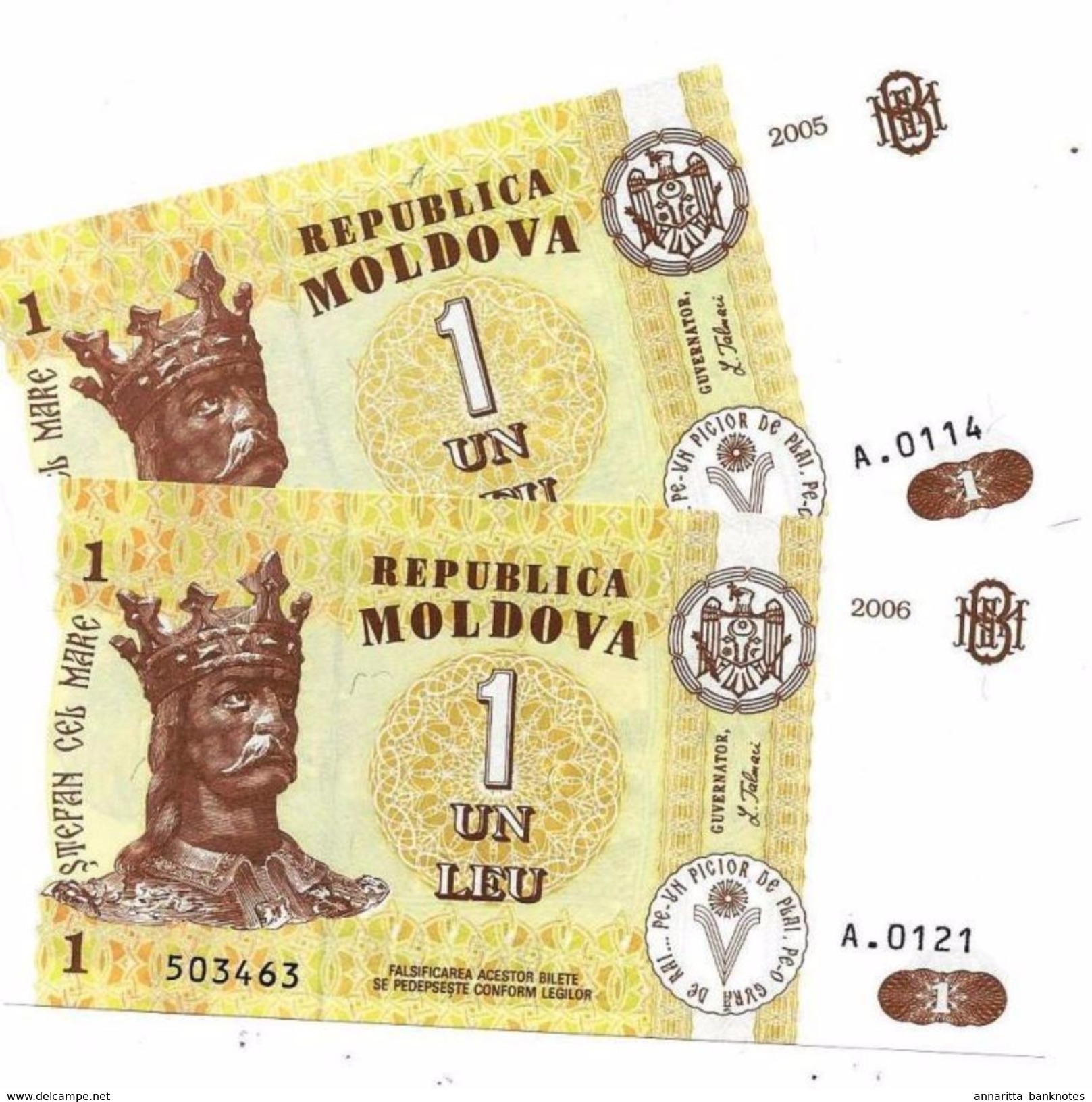 Moldova 1 Leu 2005 & 2006, UNC, P-8 - Moldawien (Moldau)