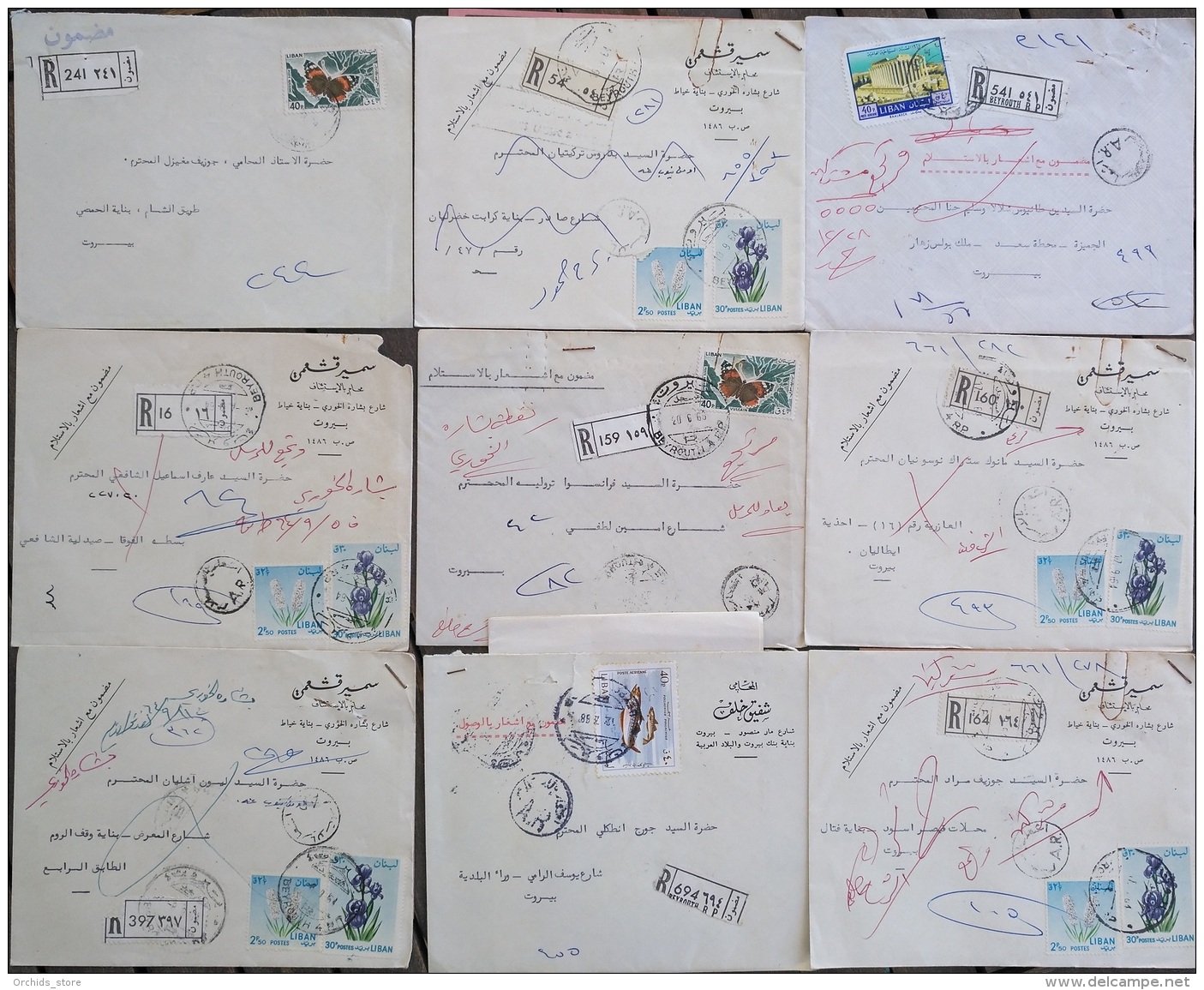 L2 Lebanon 1950s-1970s Lot Of  9 Registered Covers Sent From Famous Lawyers Officers - Lebanon