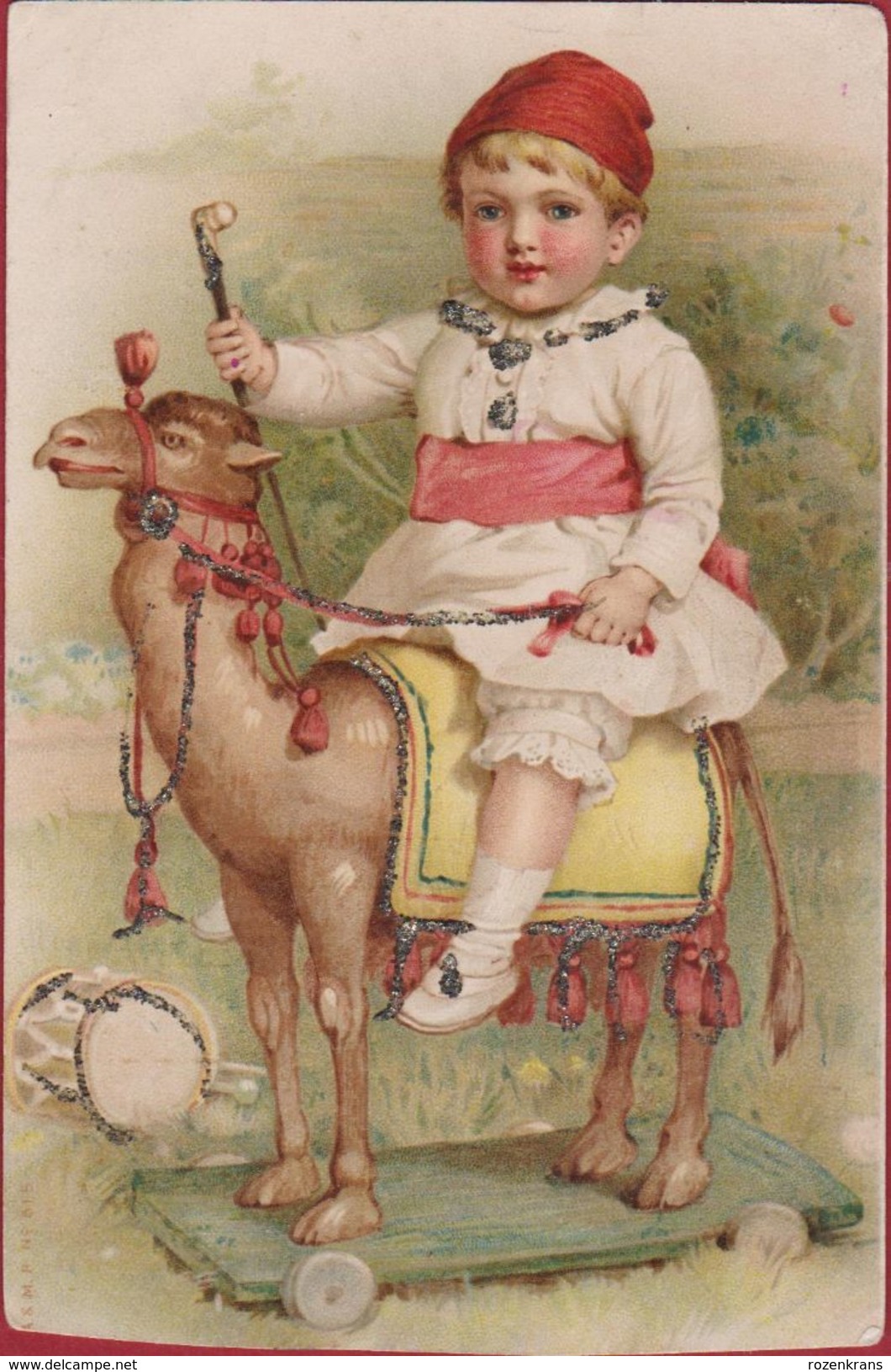 Old Postcard Kind Child Enfant Sur Chameau Kameel Camel Toy Jouet Speelgoed (Bijgeneden/cut) - Dessins D'enfants