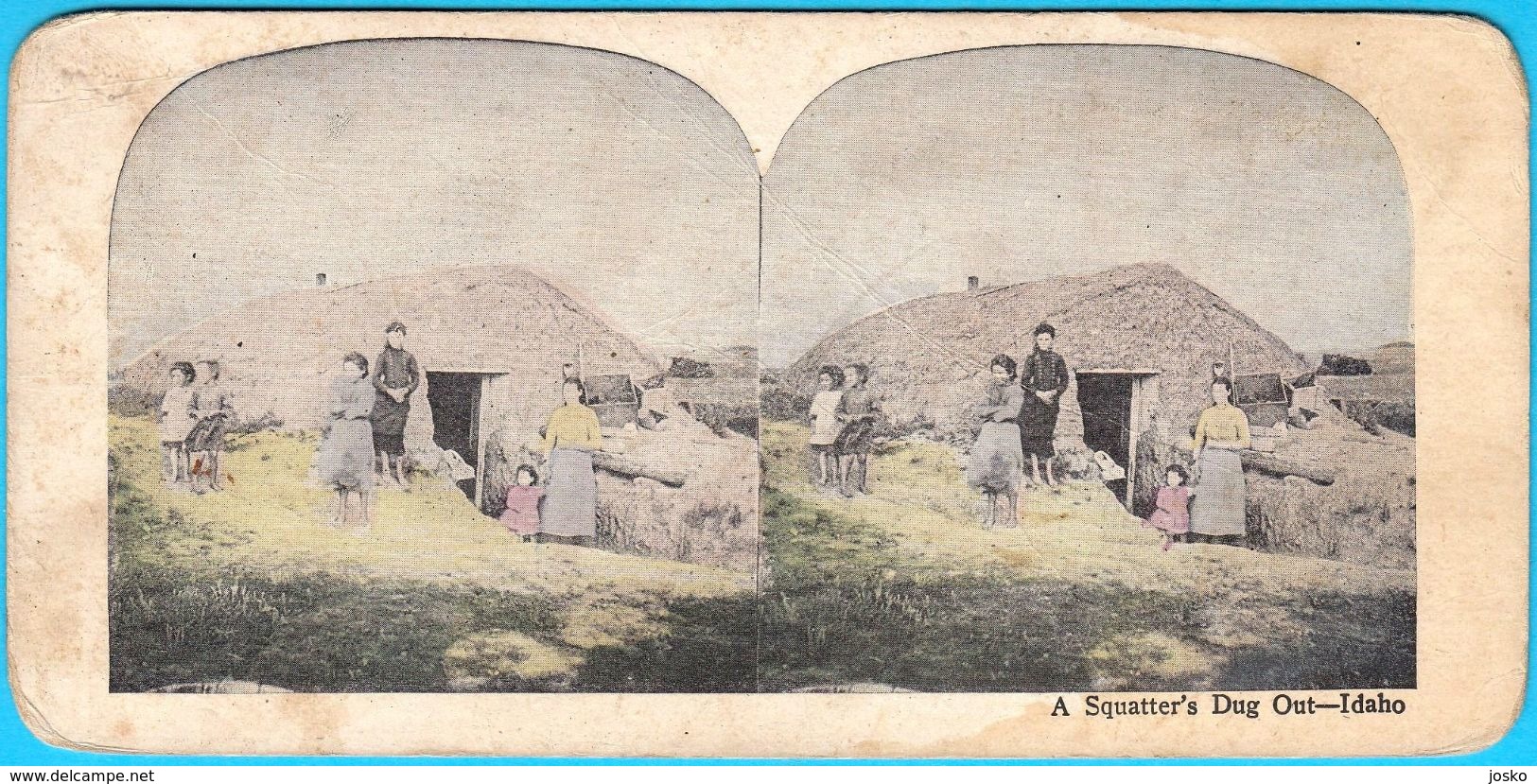 A SQUATTER'S DUG OUT - IDAHO ... Original Vintage Stereoscope Stereo Photo Card Carte Stéréoscopique * United States USA - Stereoscopes - Side-by-side Viewers