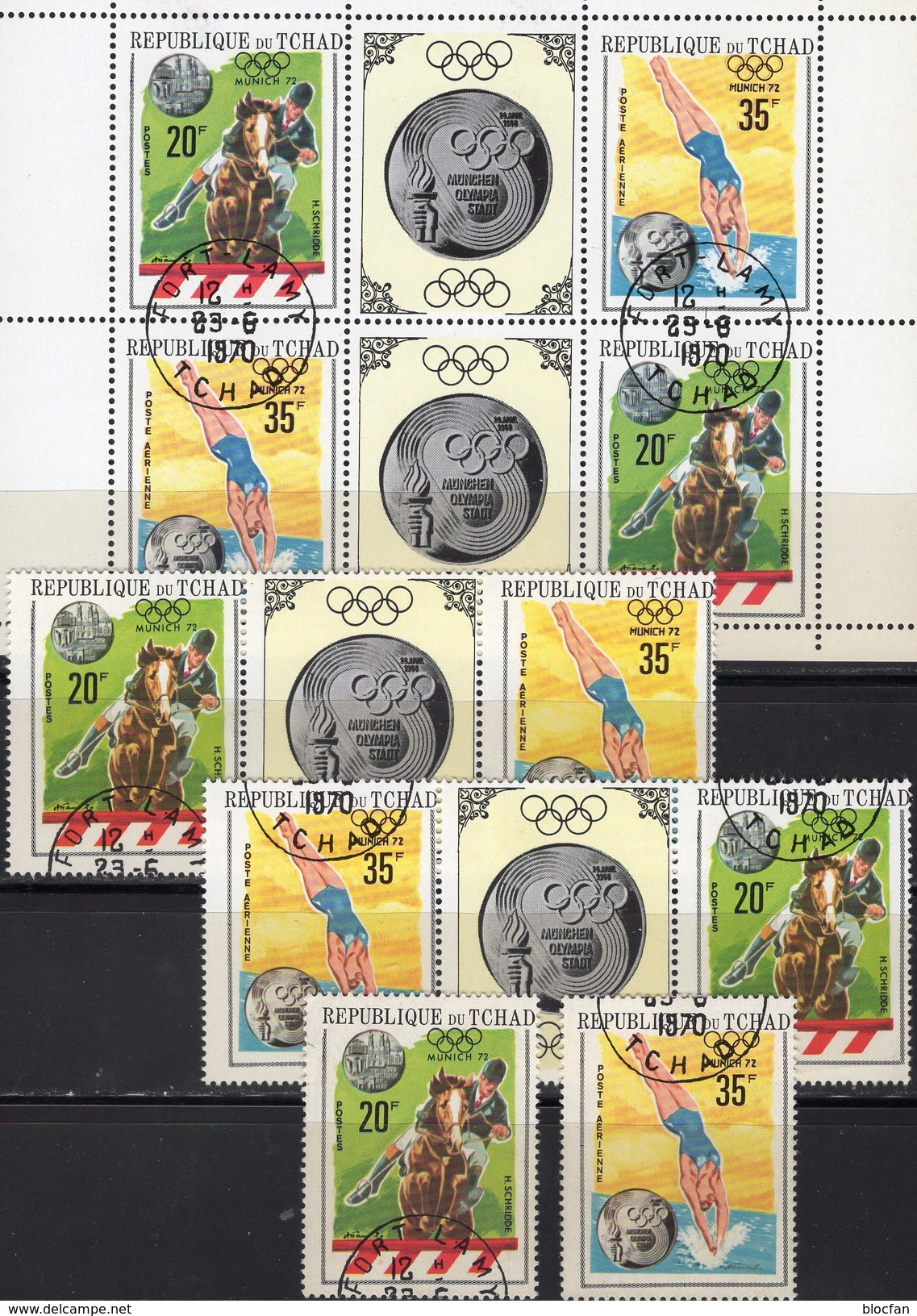 Olympia Munich 1972 Tchad 328/9,2x ZD+KB O 15€ Turmspringen Springreiten Bloc Olympics M/s Se-tenants Bf Africa - Summer 1972: Munich